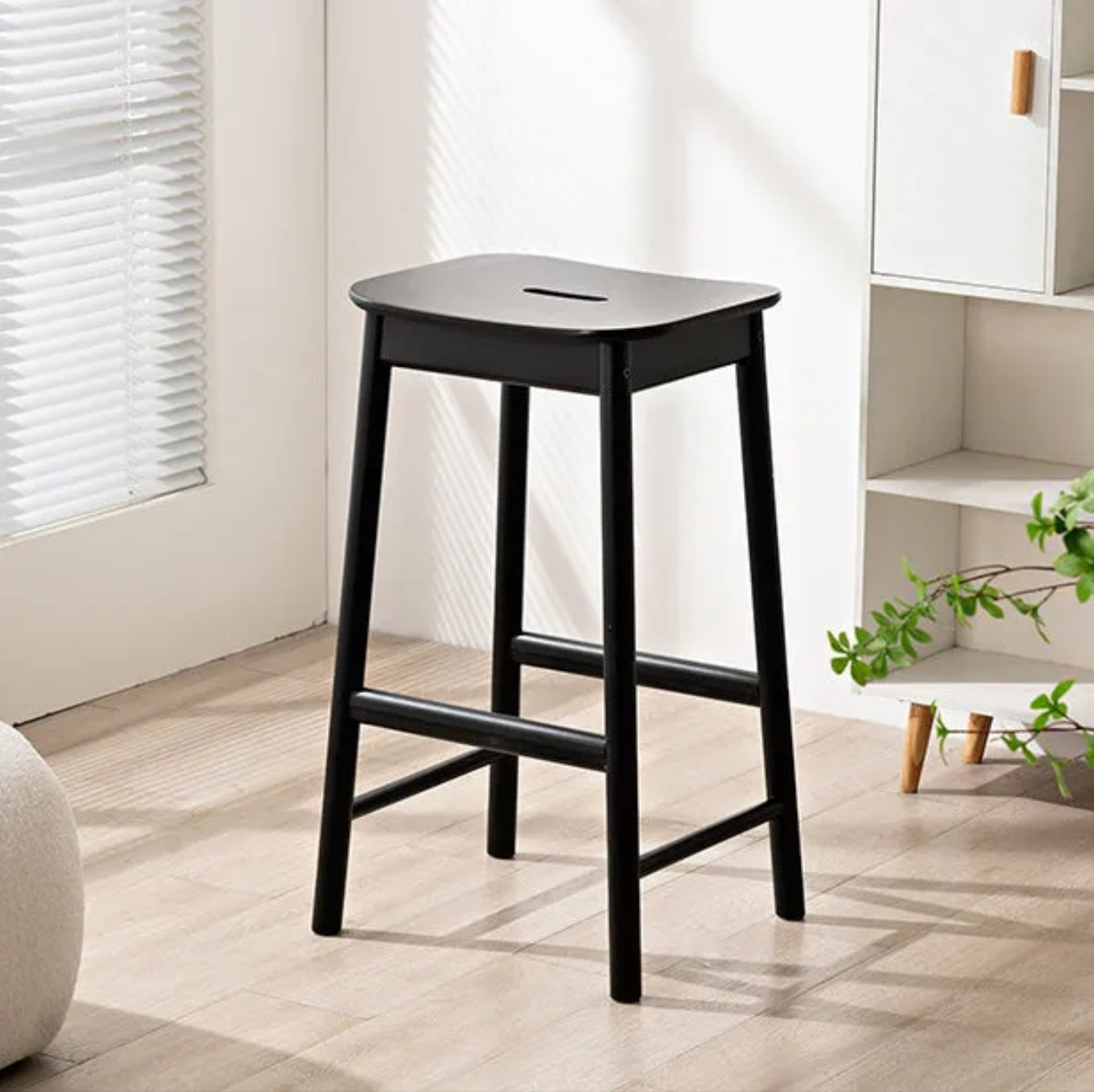 Lighom minimalist rectangular birch oak bar & counter stools — 17" L x 15" W x 24" H / Black