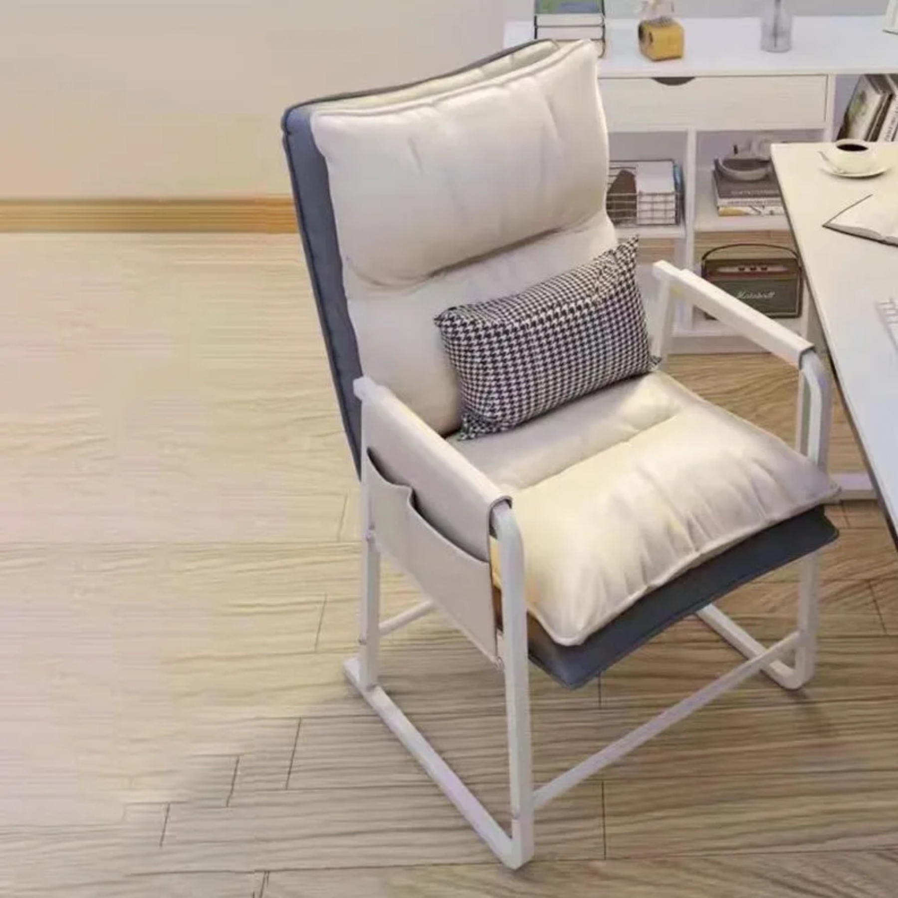Rectangular leather accent chairs for bedroom — White