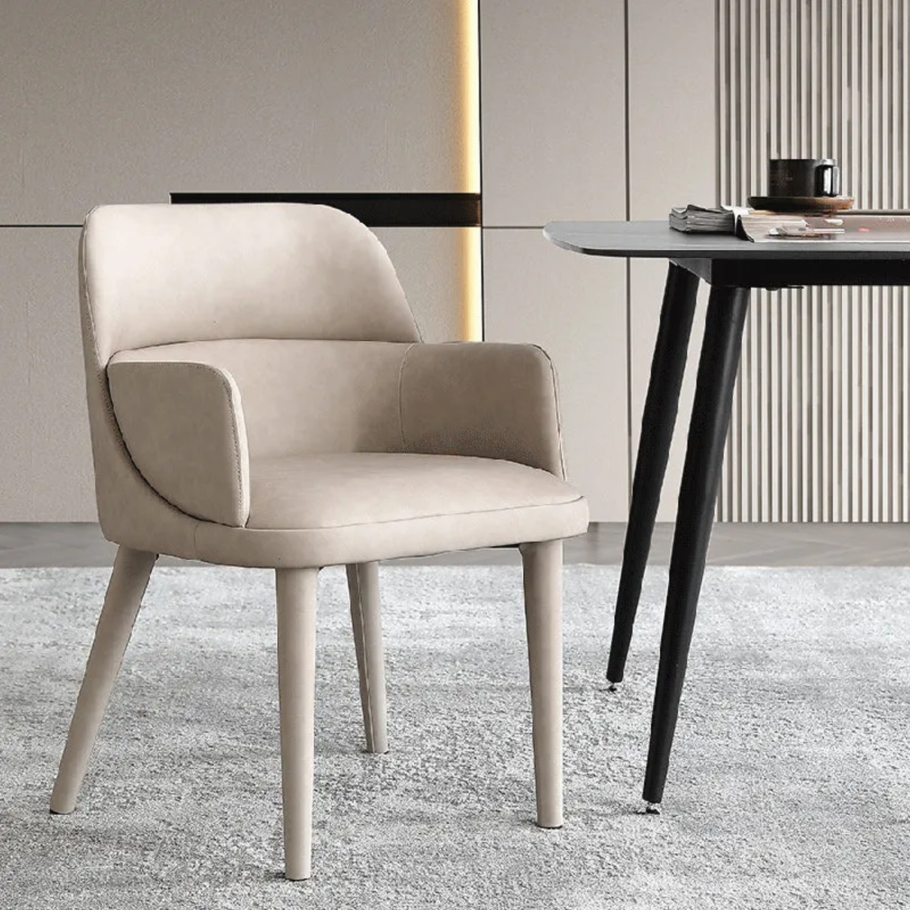 Brown minimalist armrest rectangular accent chairs