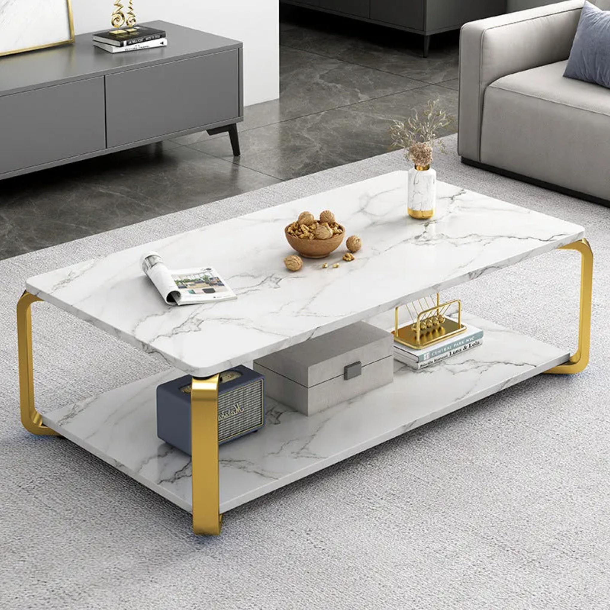 Minimalist rectangular metal coffee tables — Design A / 47" L x 23.5" W