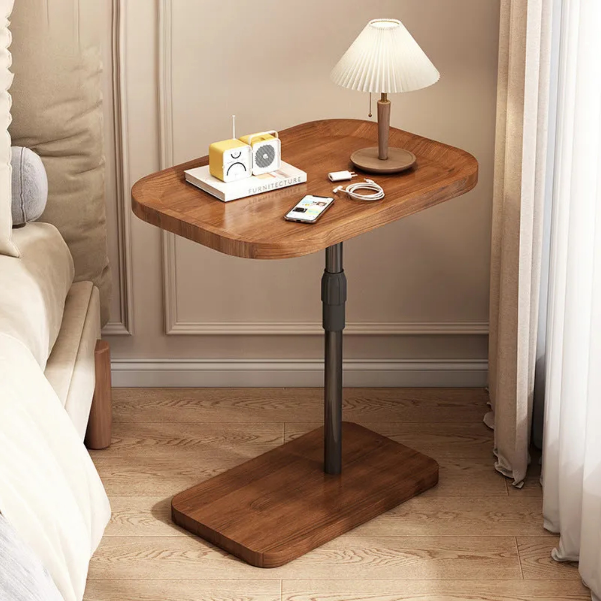 Rectangular end glass end & side tables for living room — Walnut