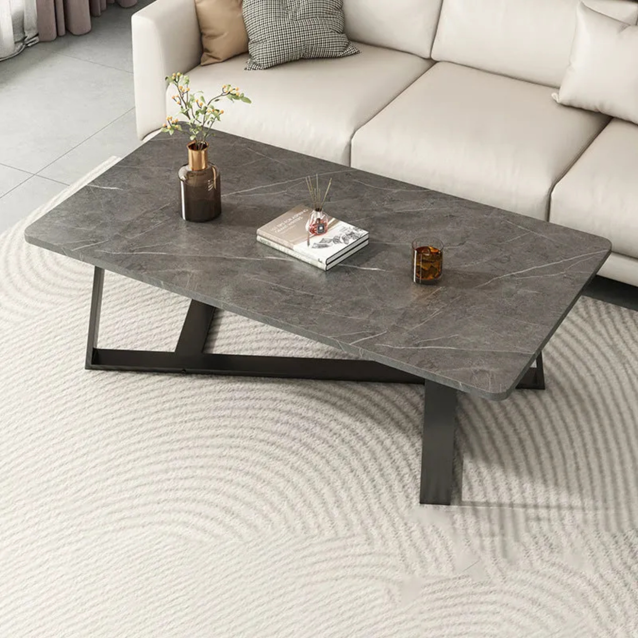 Lighom minimalist rectangular rock steel coffee tables — 39" L x 20" W x 18" H / White