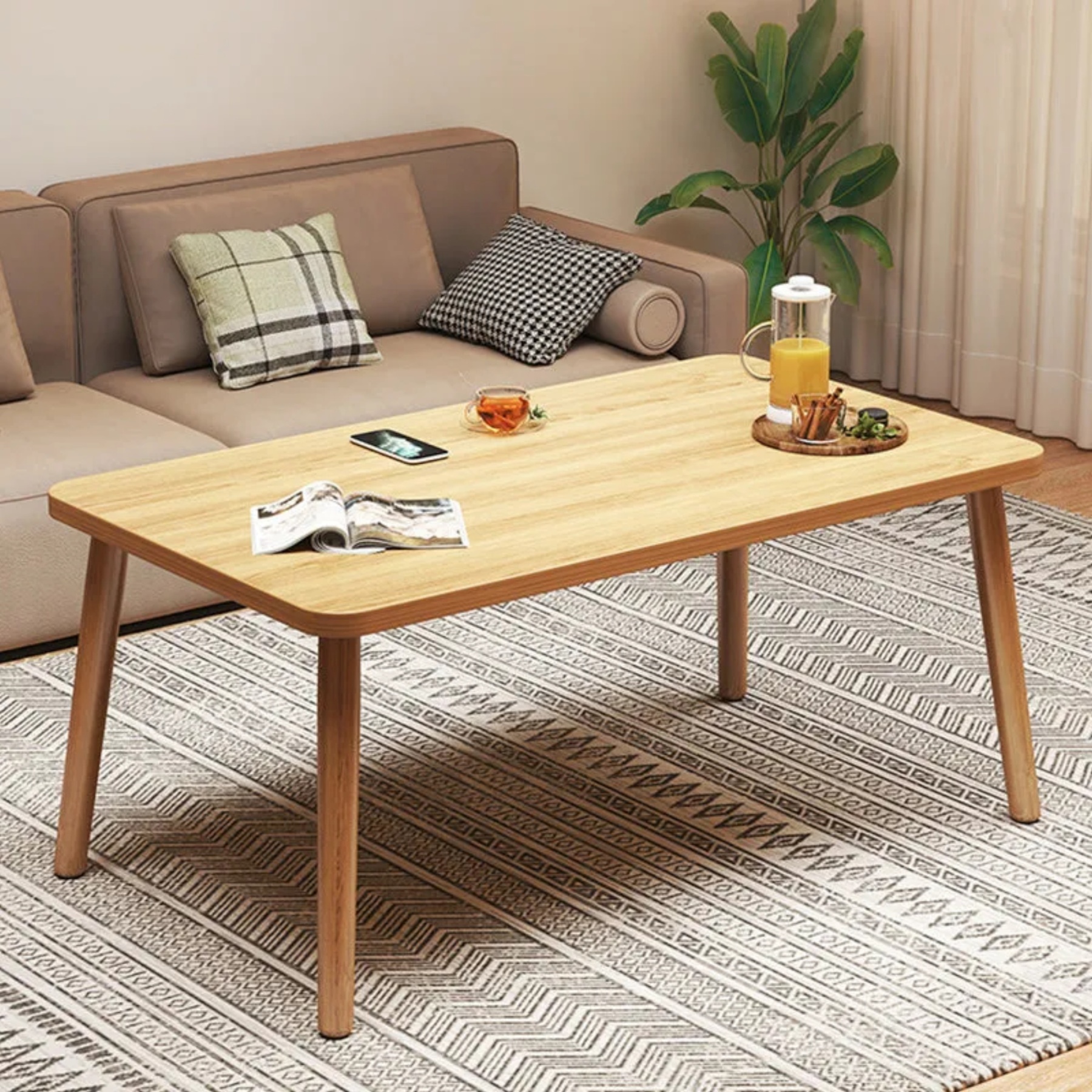 Lighom solid rectangular wood coffee tables for living room — 23.62" L x 15.75" W x 15.75" H / Natural