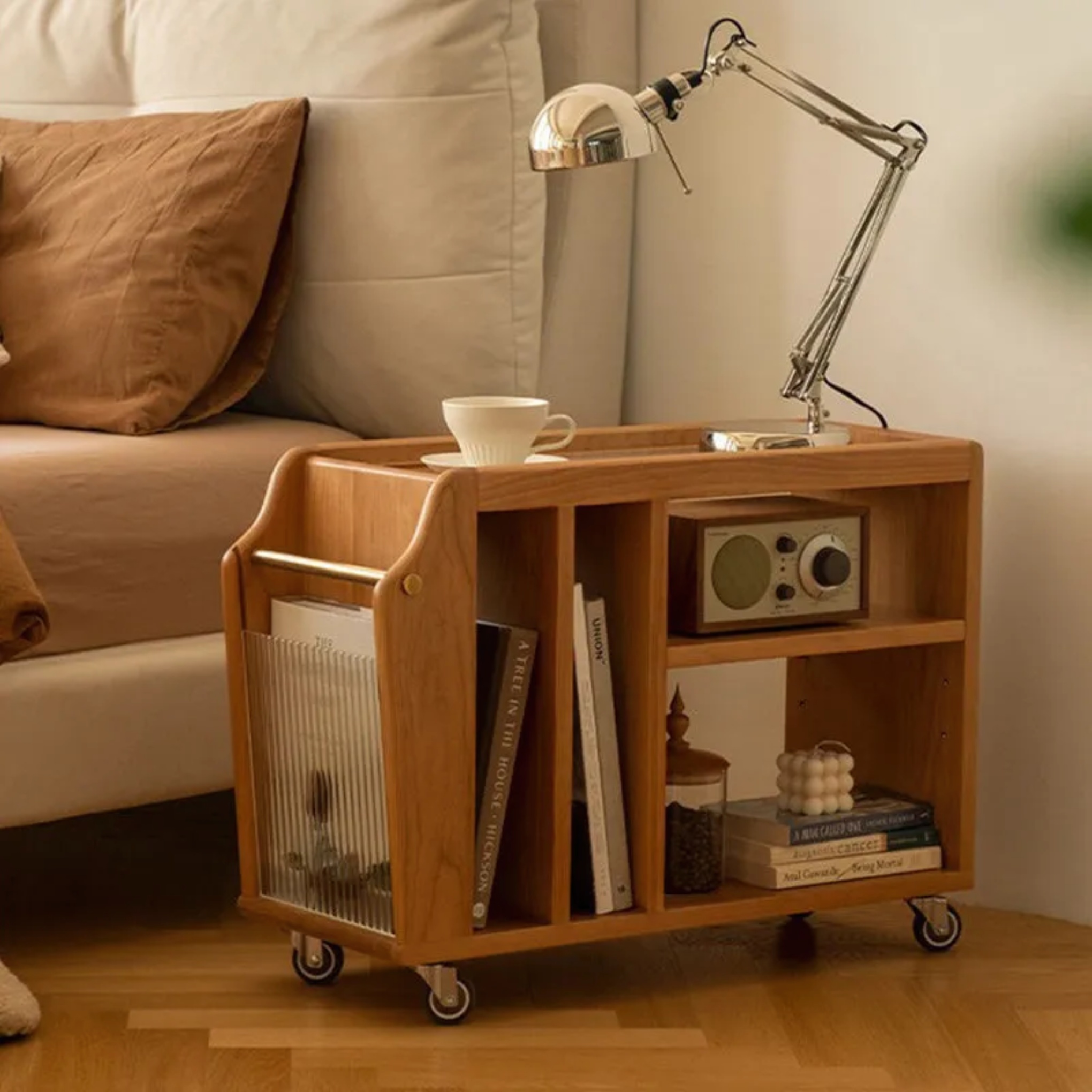 Wood glass wood 3-tier rectangular coffee tables - minimalist
