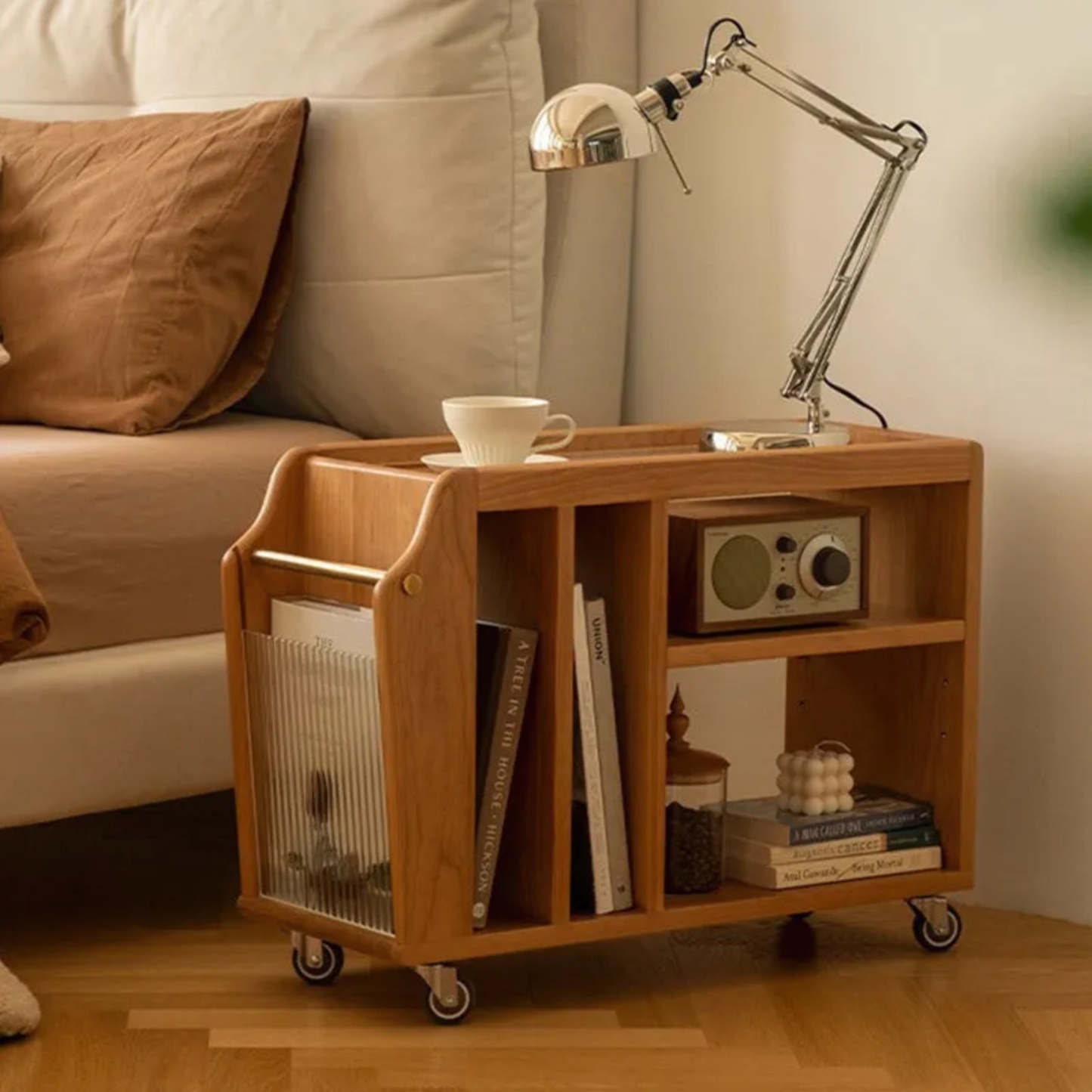 Minimalist 3-tier rectangular wood coffee tables in glass wood