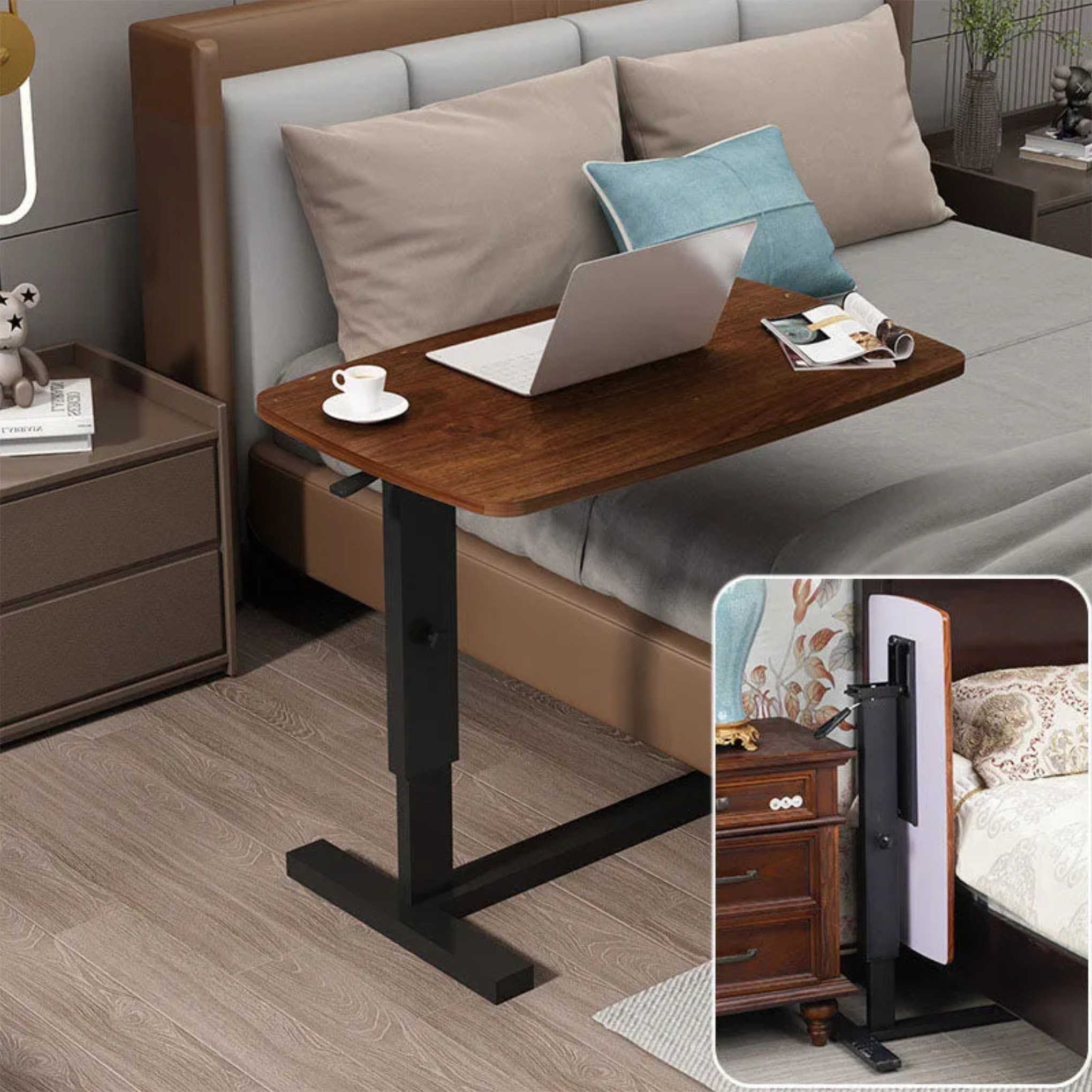 End rectangular metal end & side tables for living room — 15.75" L x 31.5" W x 25.98" H / Walnut