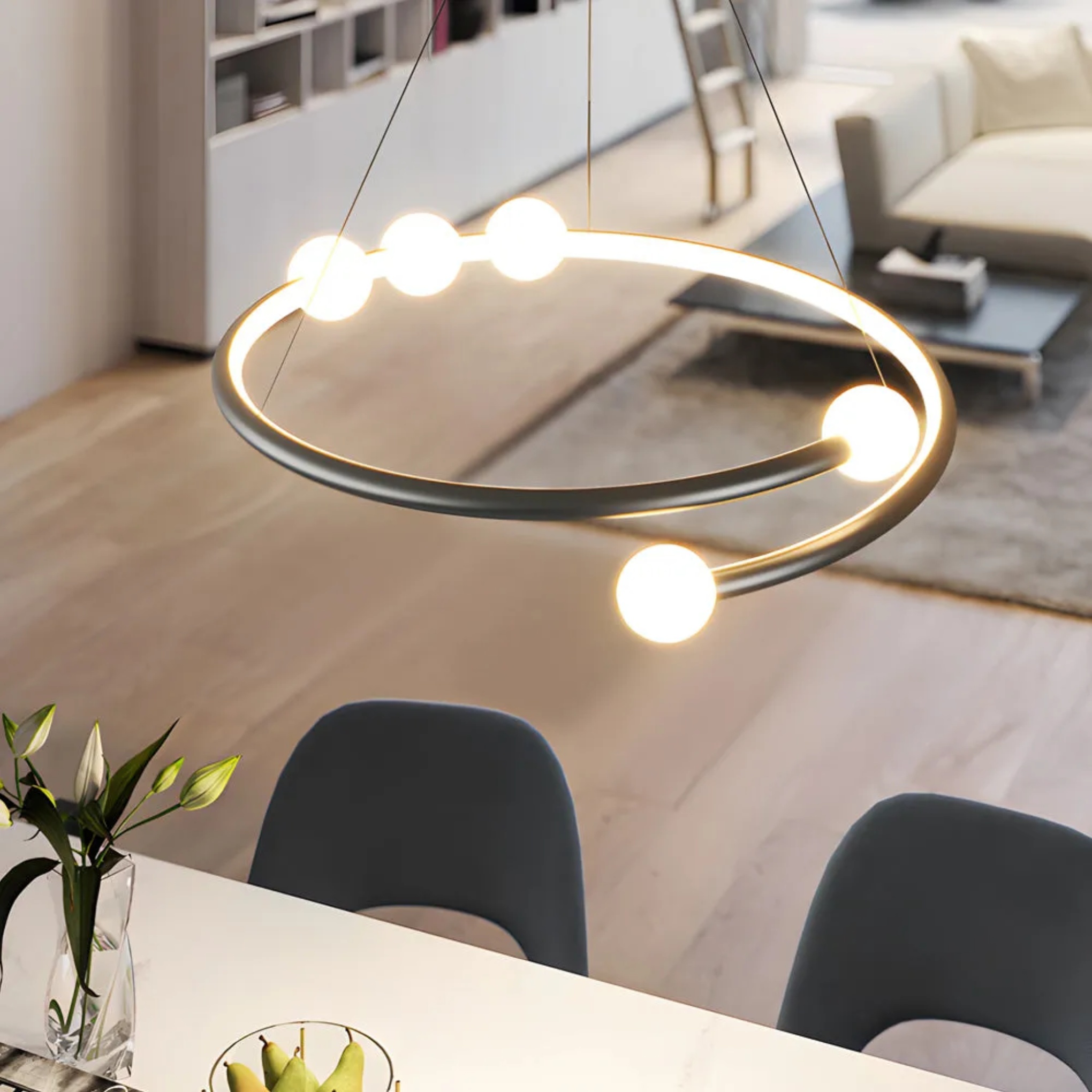 Modern ring ball synthetic pendant lighting — 23.6" / Matte Black