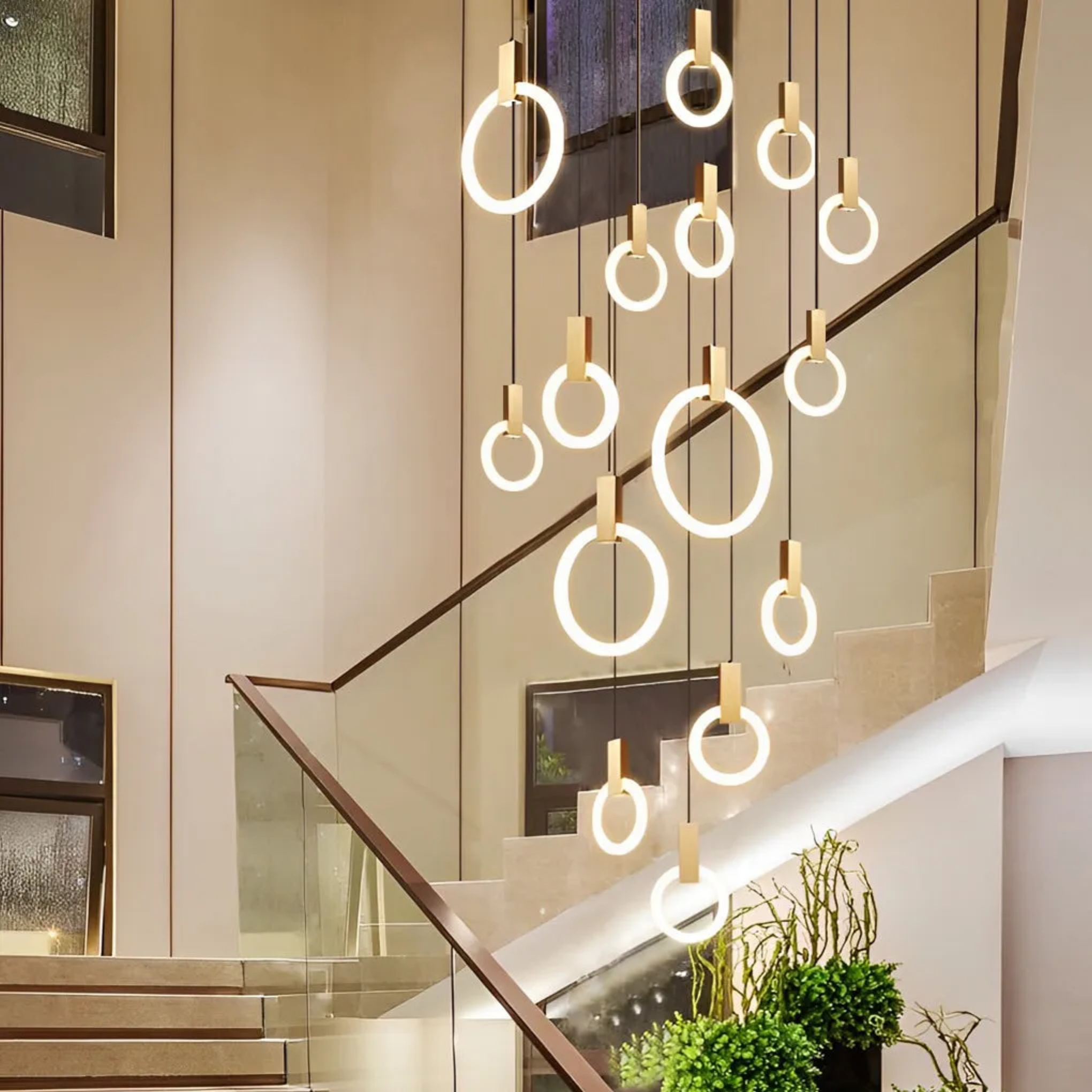 Modern ring black staircase chandeliers, Lighom — 8" Diameter / Brushed Gold / 1-Light