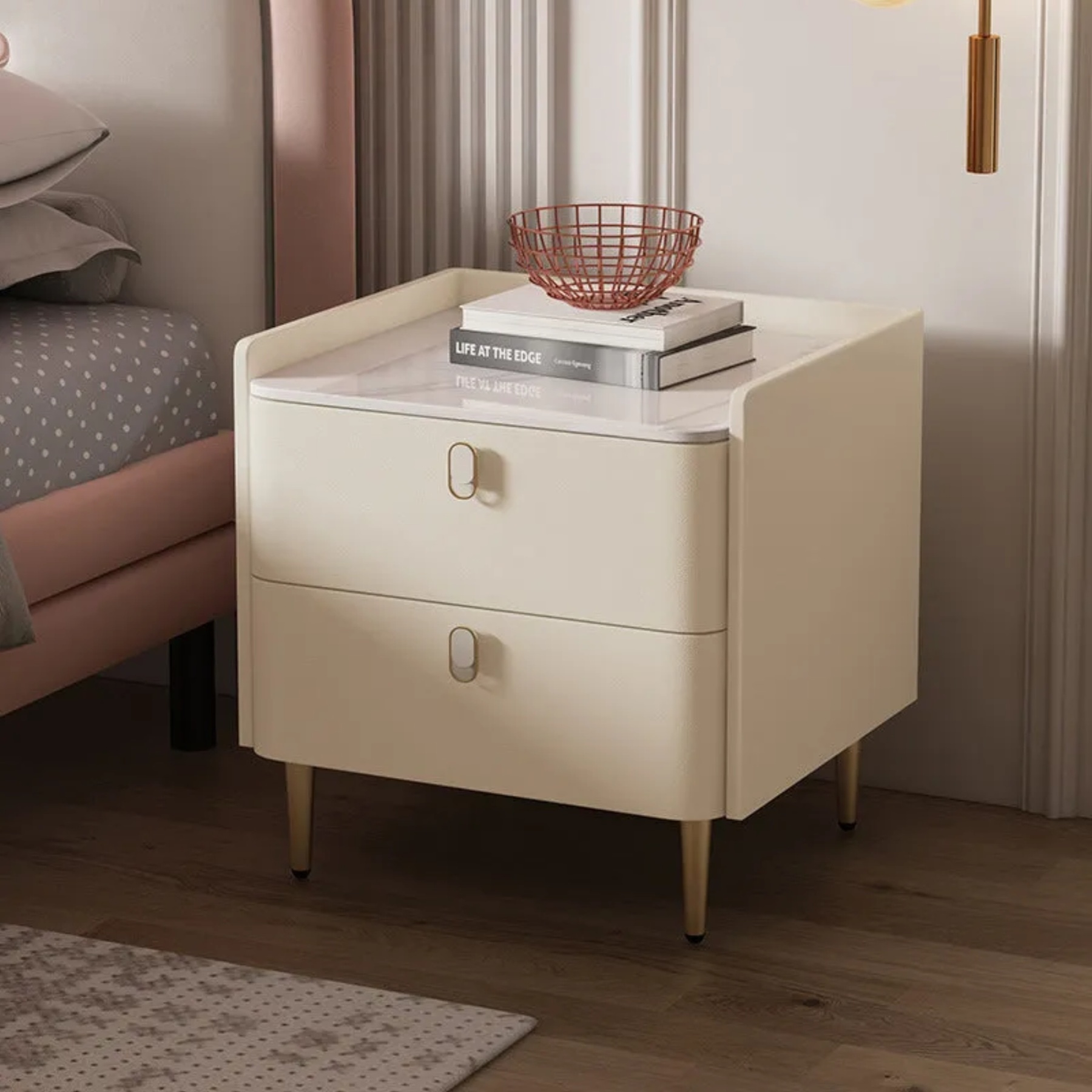 Lighom minimalist 2-drawer pine metal nightstands — 15.75" L x 15.75" W x 17.72" H
