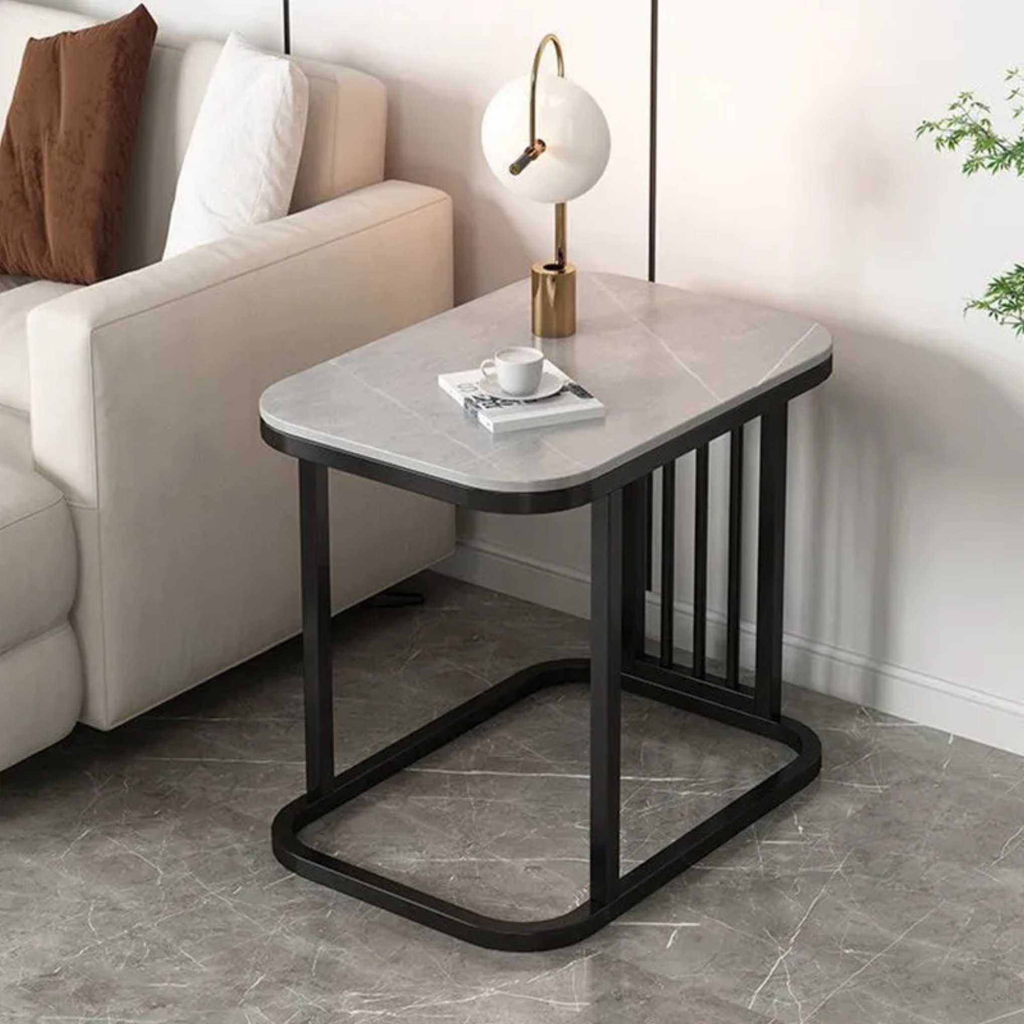 Minimalist rock end black end & side tables, Lighom — 15.75" L x 23.62" W x 21.65" H / White / Gold