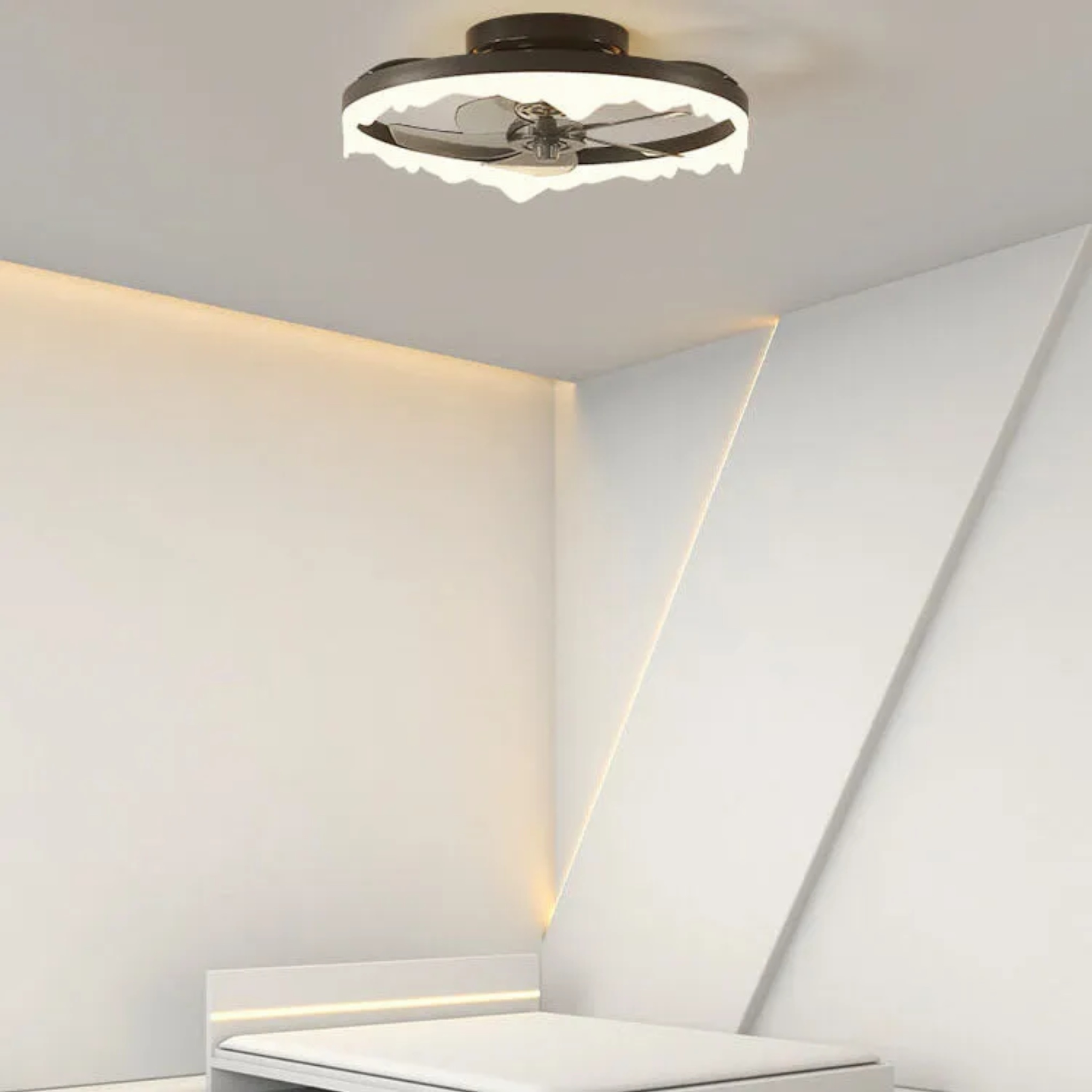 Lighom minimalist round border acrylic ceiling fans — 3-Color Changeable / Matte Black / 110V-120V (US/CA)
