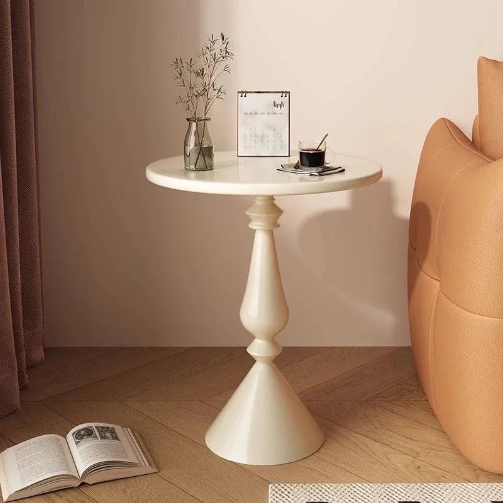 Beige iron round cylinder end & side tables - minimalist