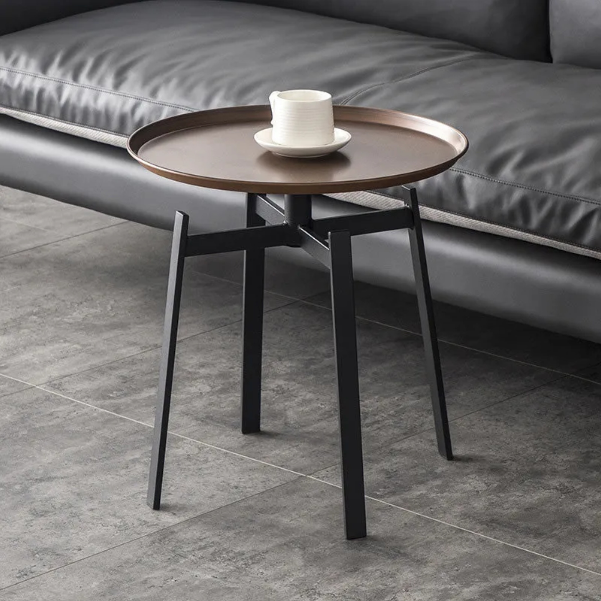 Minimalist 4-leg round brown coffee tables in iron