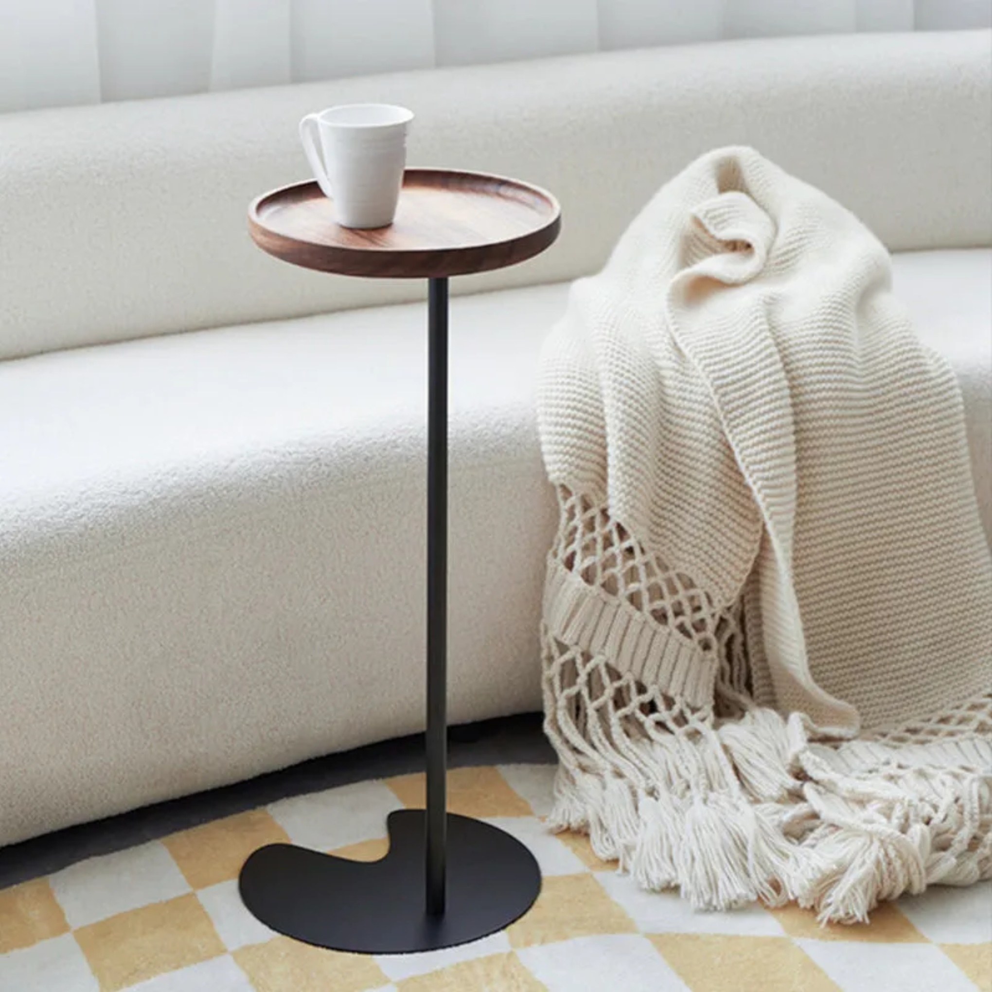Wood iron wood leather end round end & side tables - minimalist
