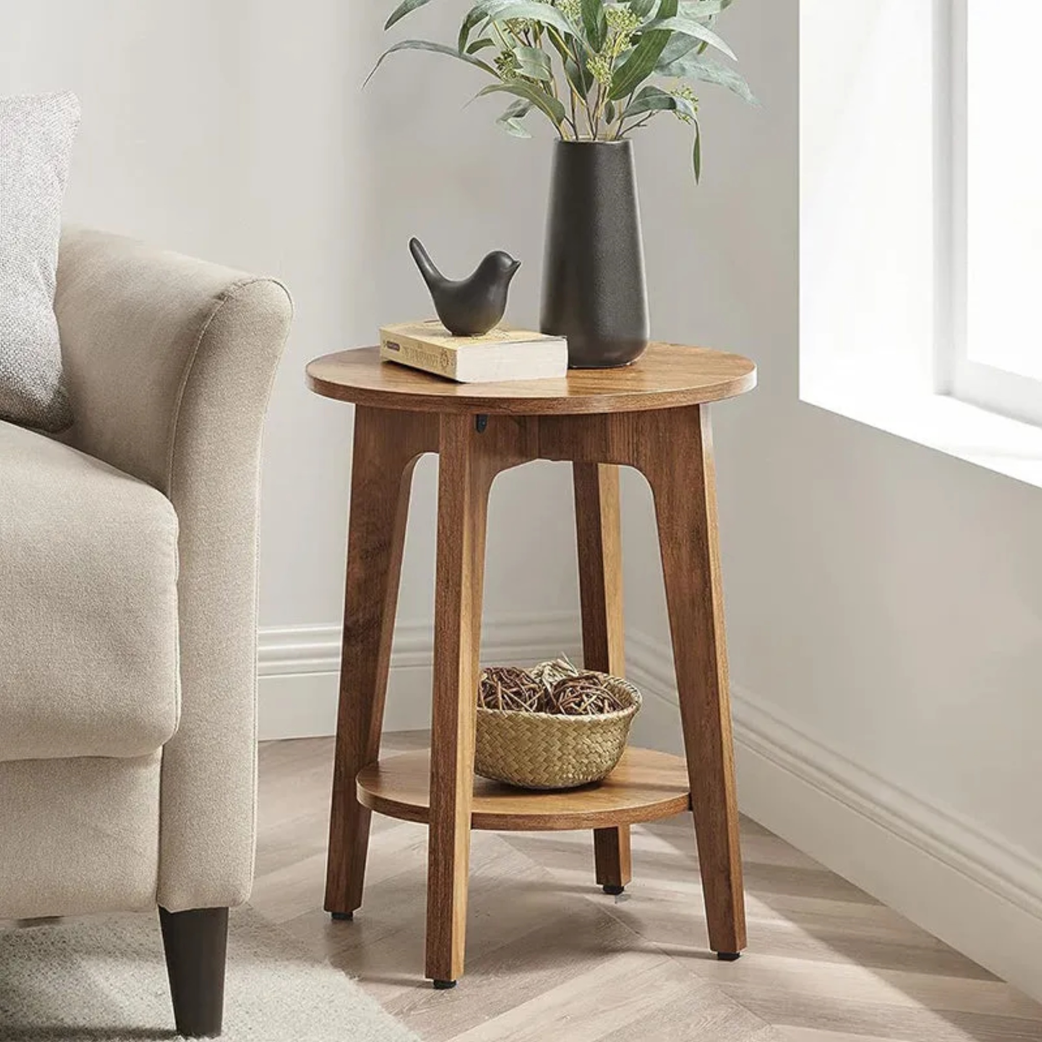 Lighom minimalist solid end wood leather linen end & side tables