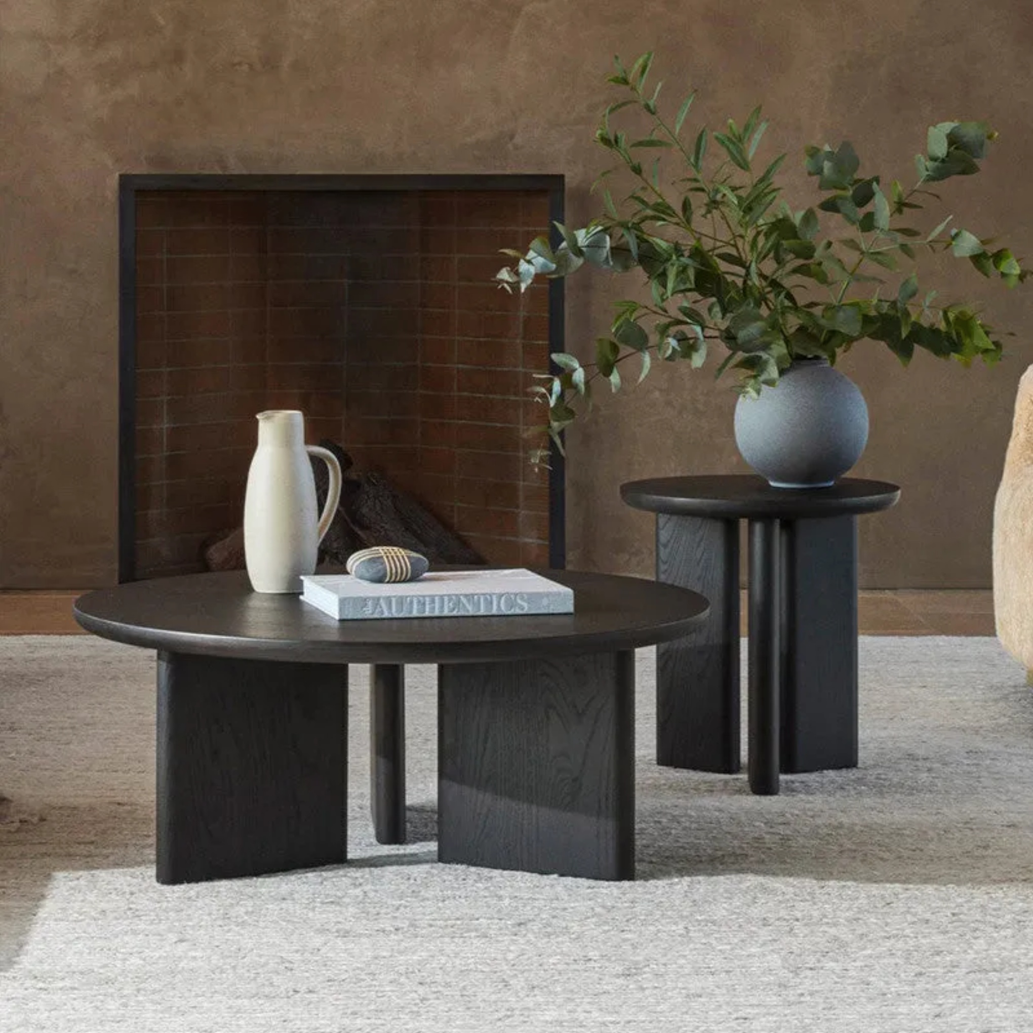 Solid round wood end & side tables for bedroom