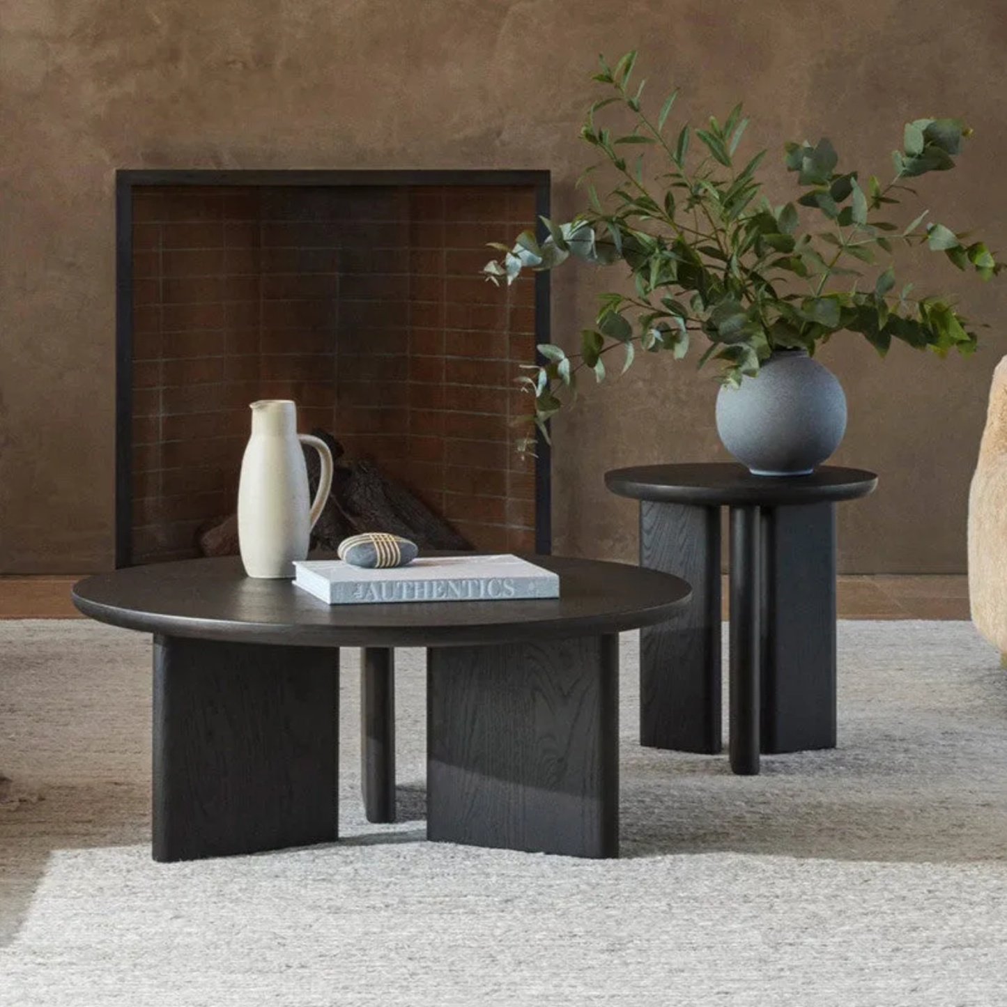 Lighom minimalist round solid wood end & side tables
