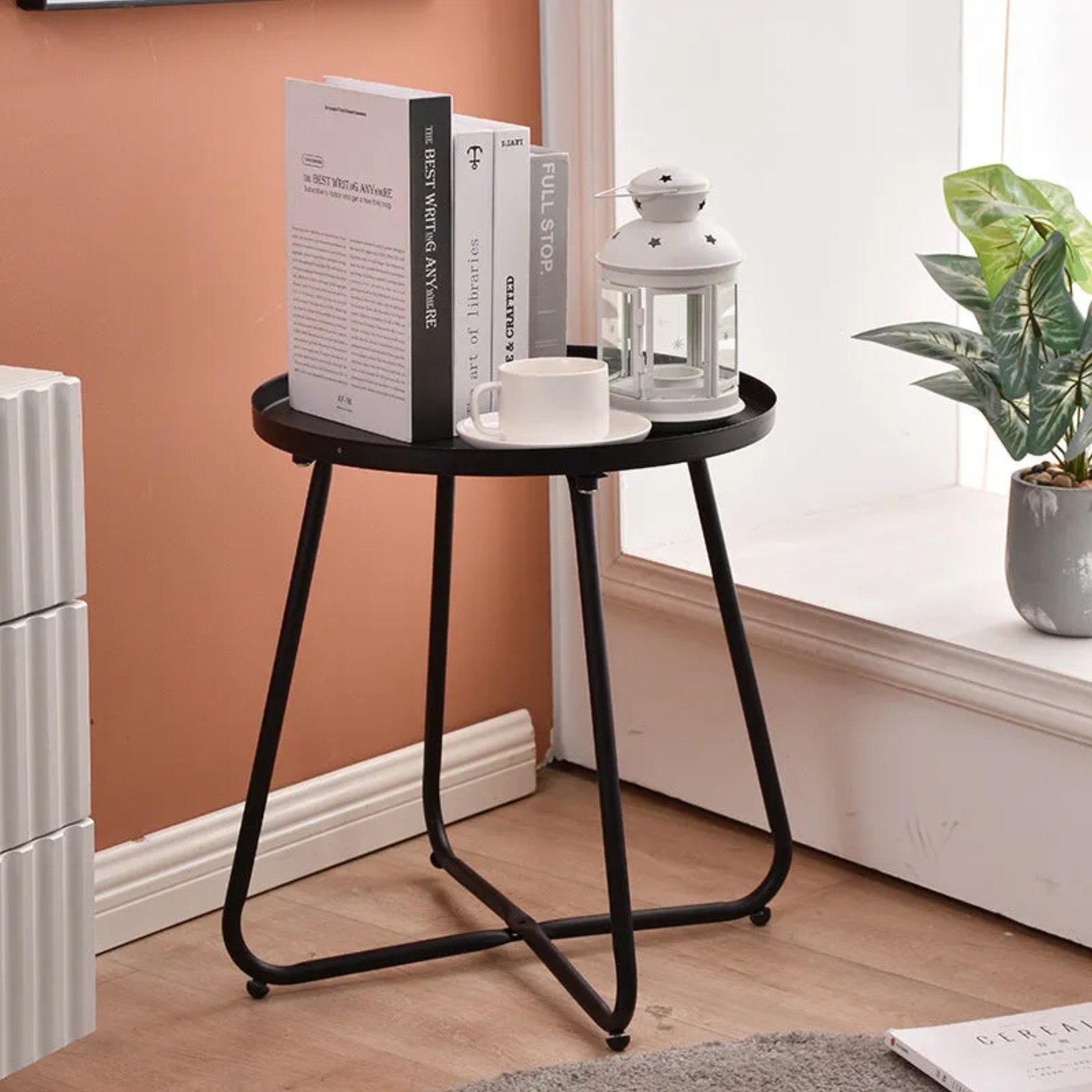 Minimalist x-base round wood aluminum coffee tables