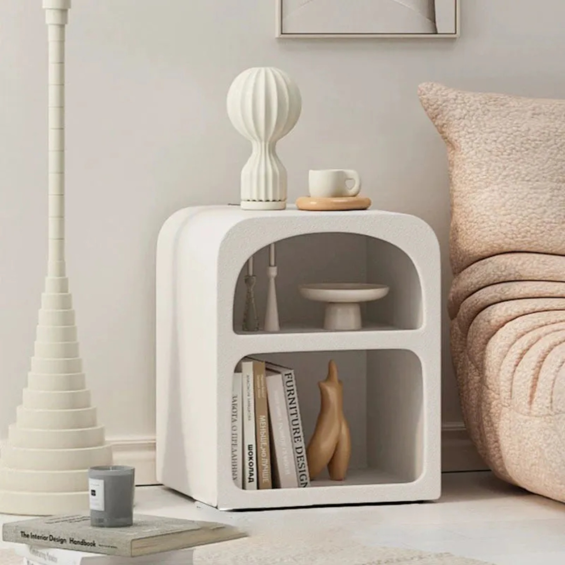Lighom minimalist panel rounded white nightstands in glass