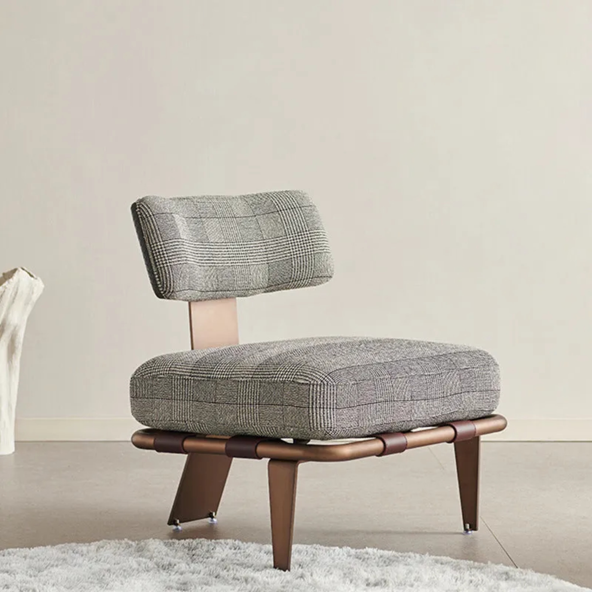 Minimalist lattice square accent chairs in leather steel fabric