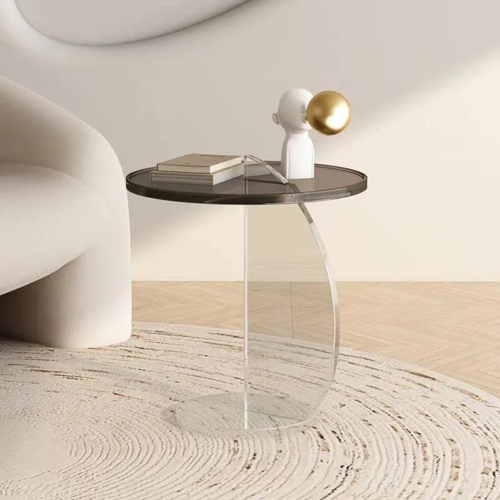 Brown wood semicircular coffee tables - minimalist