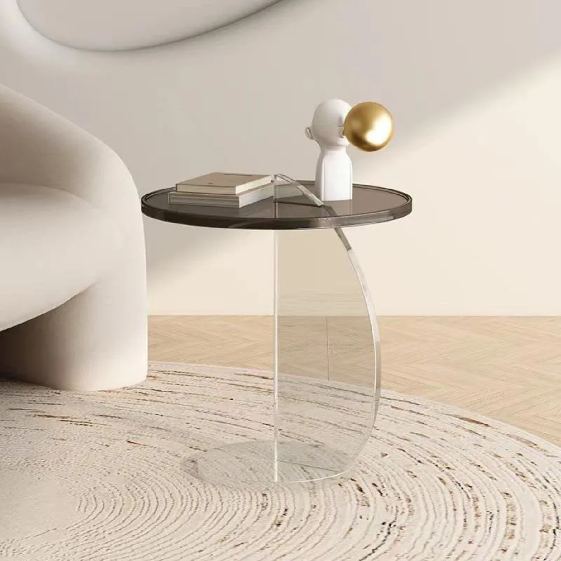 Brown wood semicircular coffee tables - minimalist