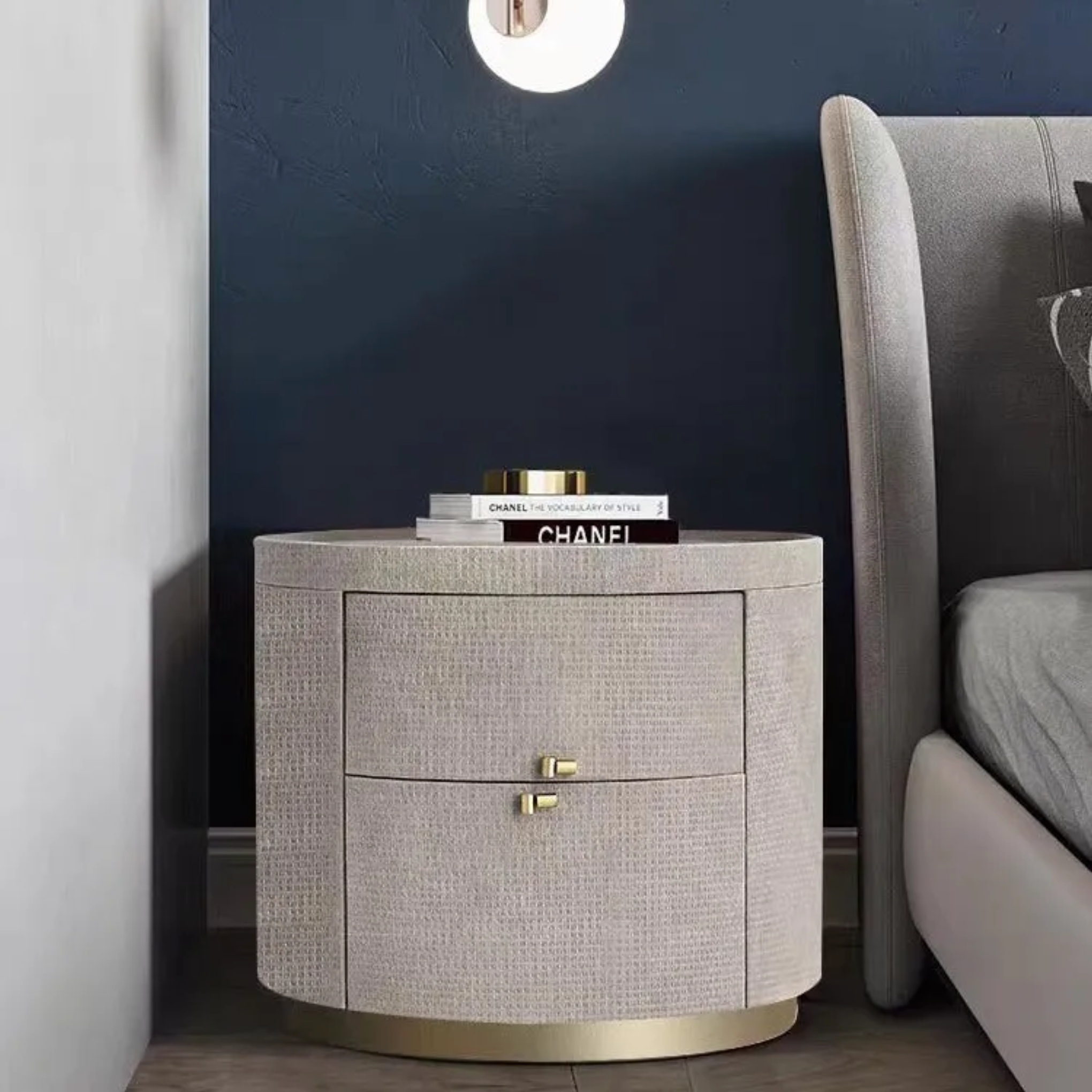 Minimalist 2-drawer sintered gray stone metal leather nightstands, Lighom