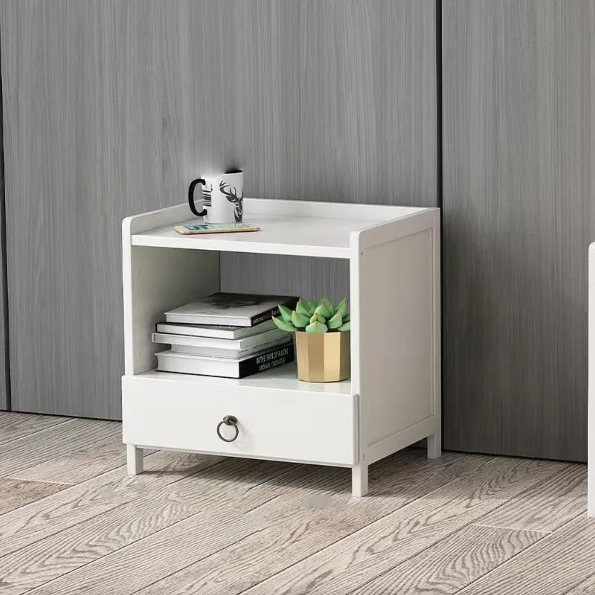 Minimalist solid 3-drawer nightstands in wood — Variant A / White