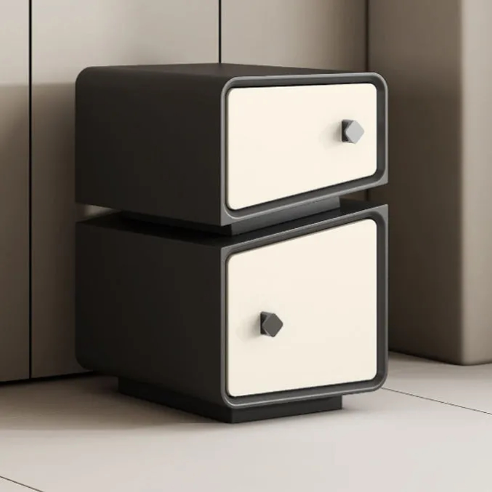 Minimalist 2-drawer solid nightstands in wood — 12" L x 16" W x 20" H / Black