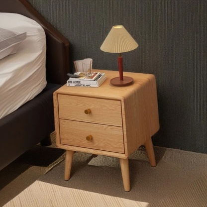 Minimalist rectangular solid nightstands in wood metal glass