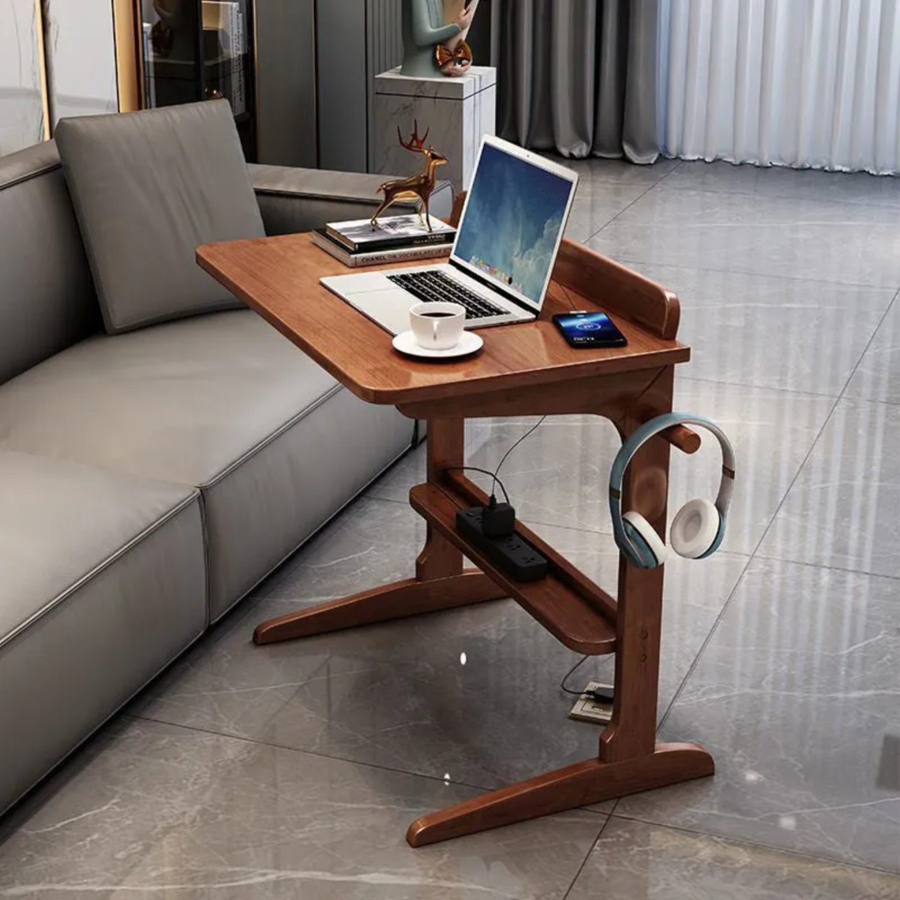 Minimalist solid 2-leg walnut wood desks, Lighom