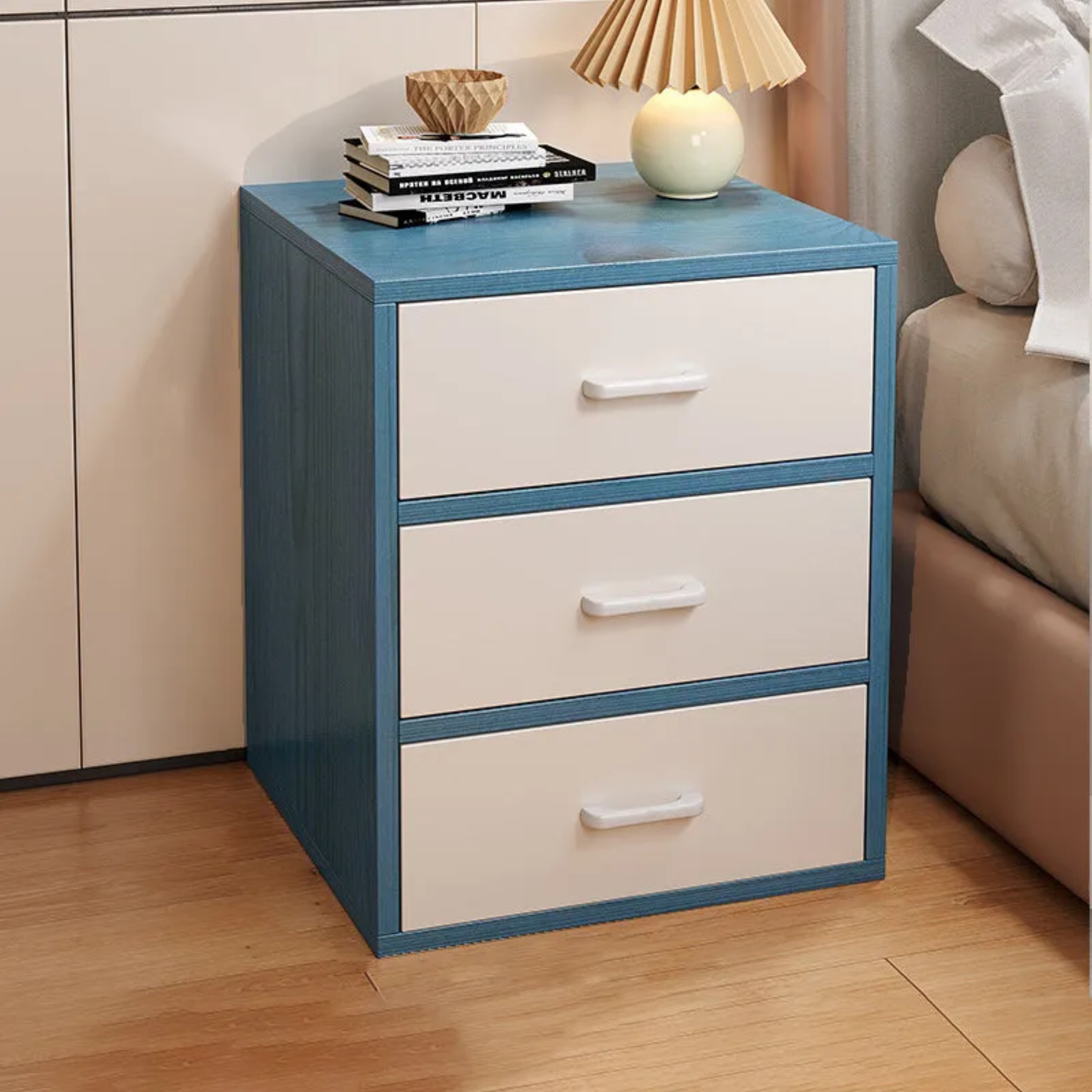 Minimalist 3-drawer solid white nightstands in wood