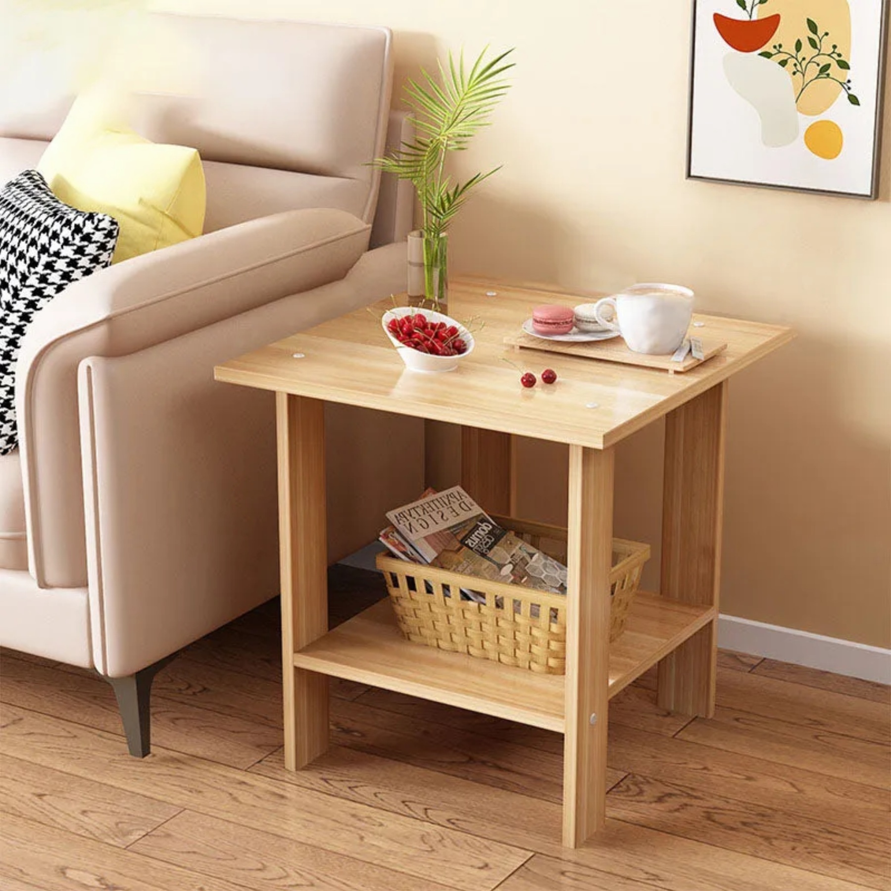 Lighom panel faux wood end & side tables for living room — 11.81" L x 11.81" W x 12.2" H / Natural Wood
