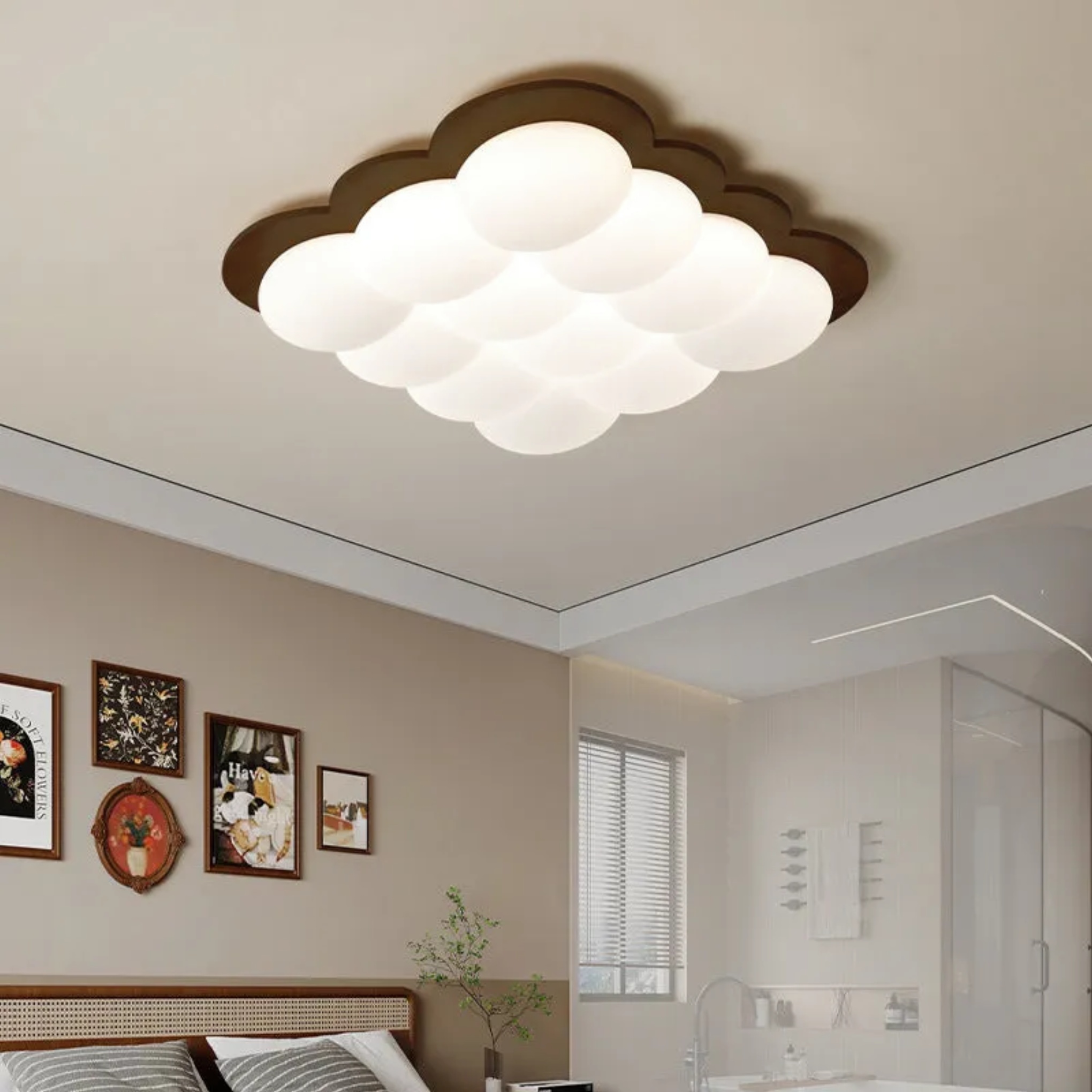 Minimalist solid floral wood flush mount lighting — Natural Wood / 110V-120V (US/CA