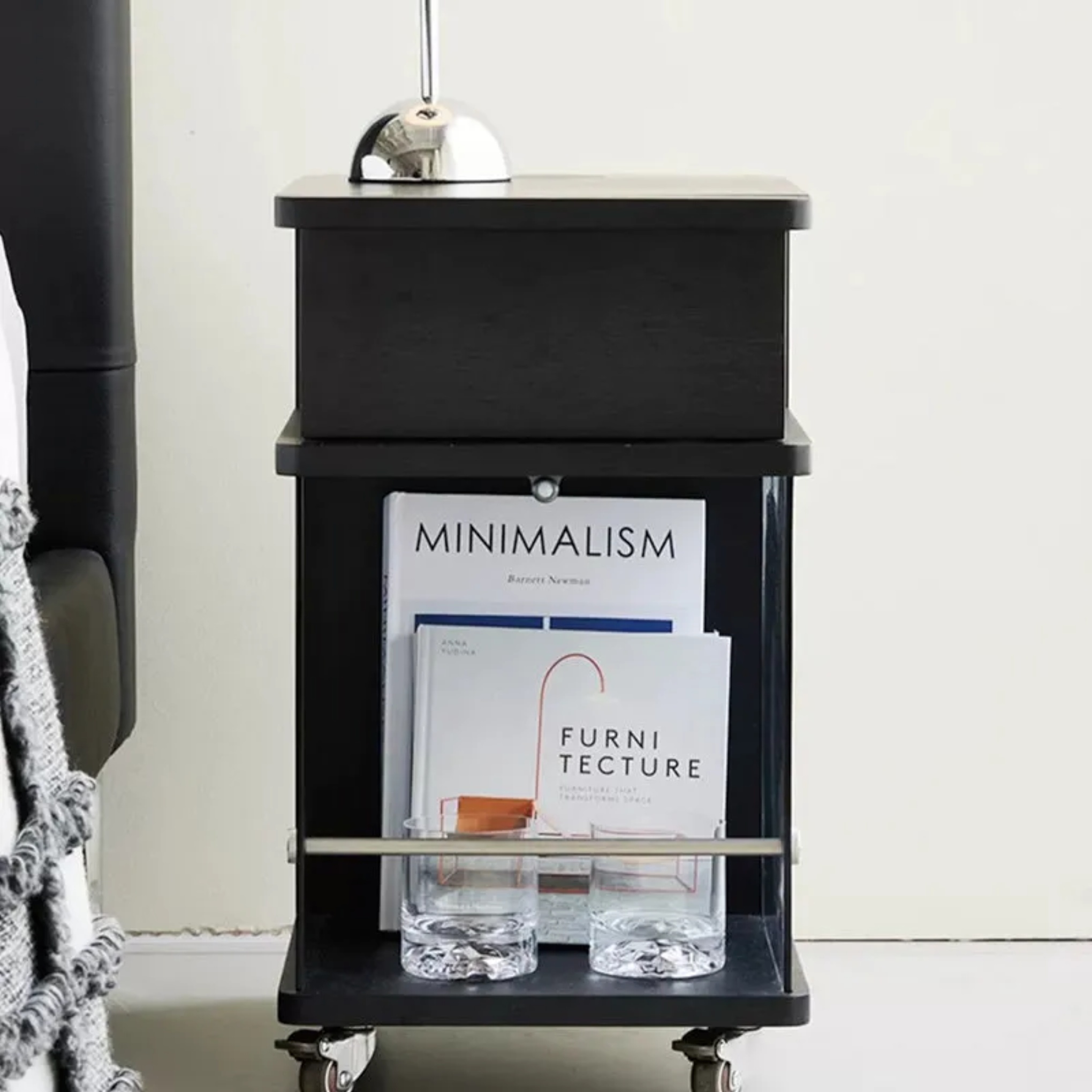 Minimalist square 1-cabinet wood nightstands in glass wood metal