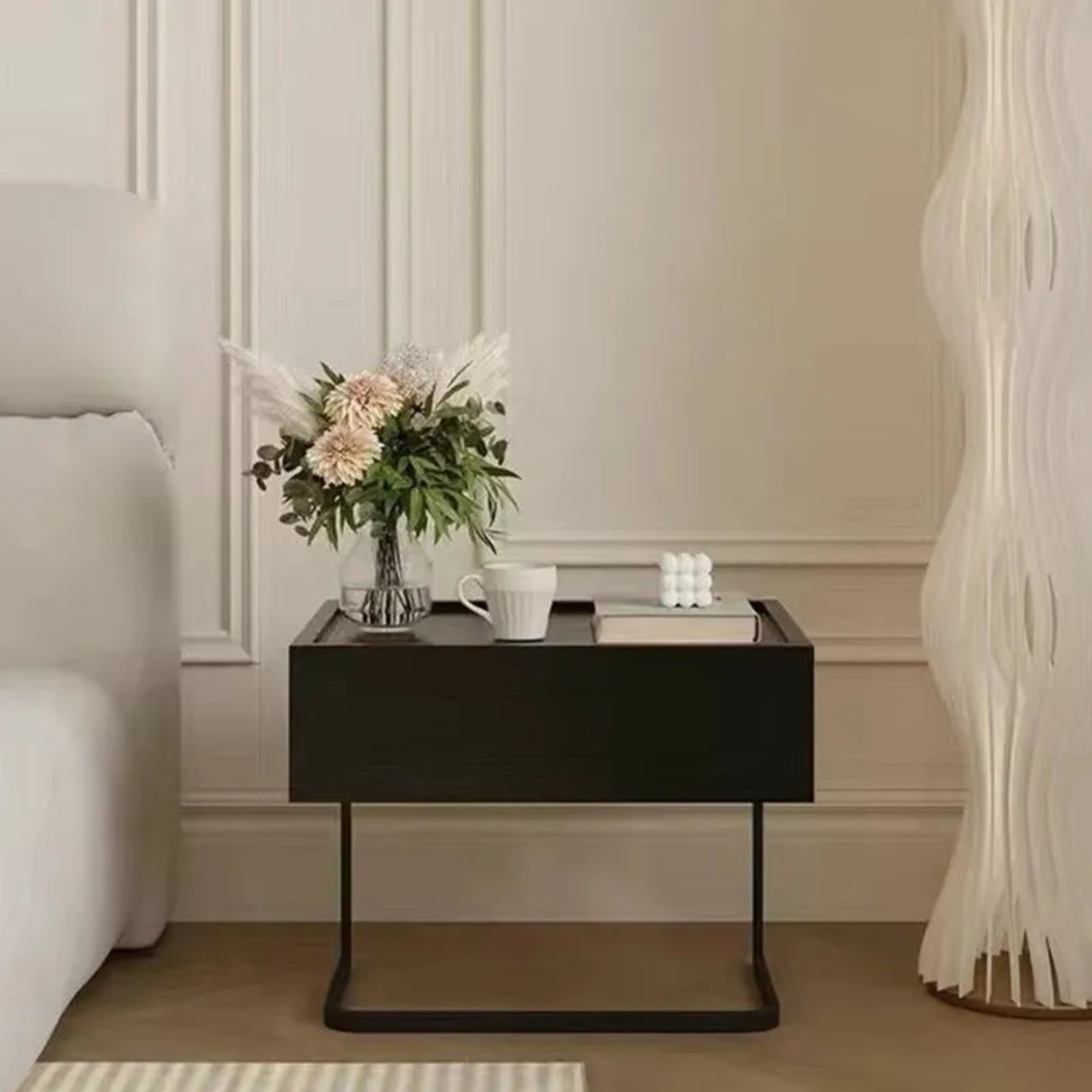 Minimalist solid white nightstands