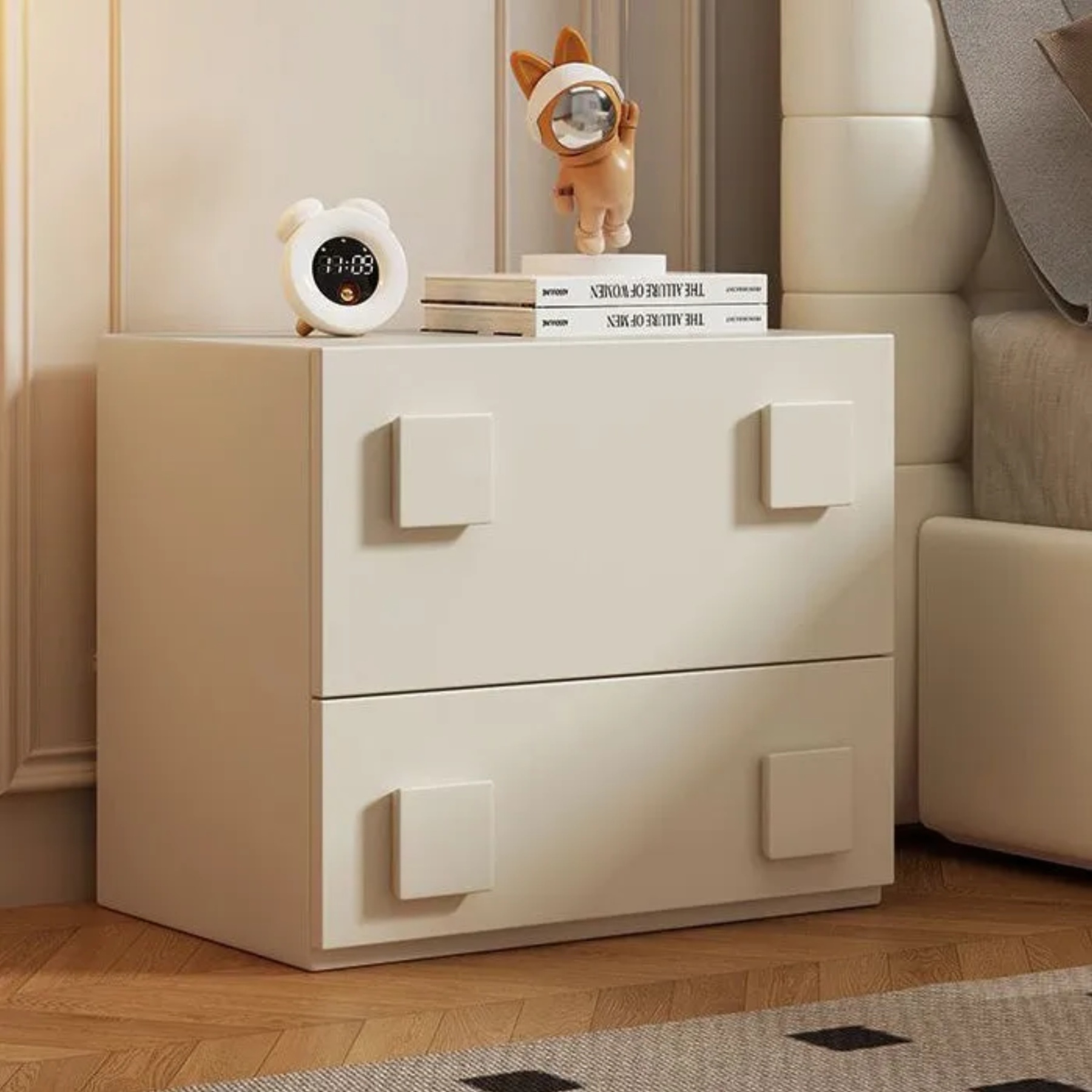 Minimalist solid 2-drawer nightstands in wood — 15.75" L x 11.81" W x 18.5" H / Khaki