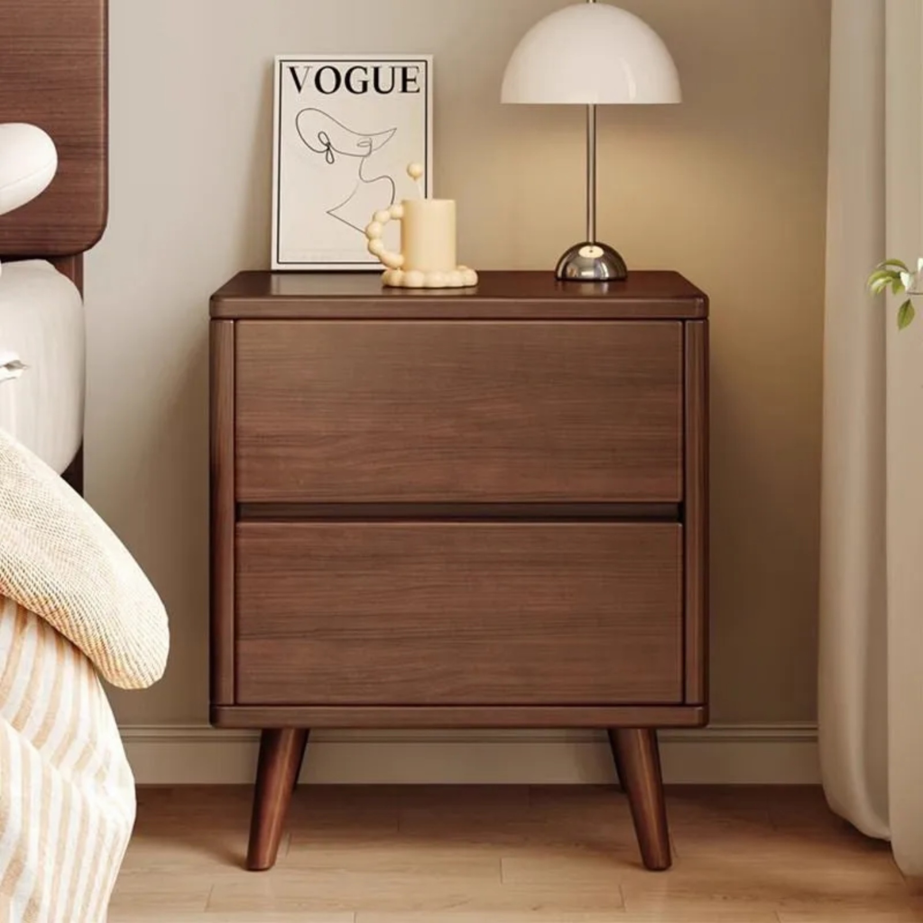 Solid rectangular wood nightstands for bedroom — 2-Drawer / Walnut