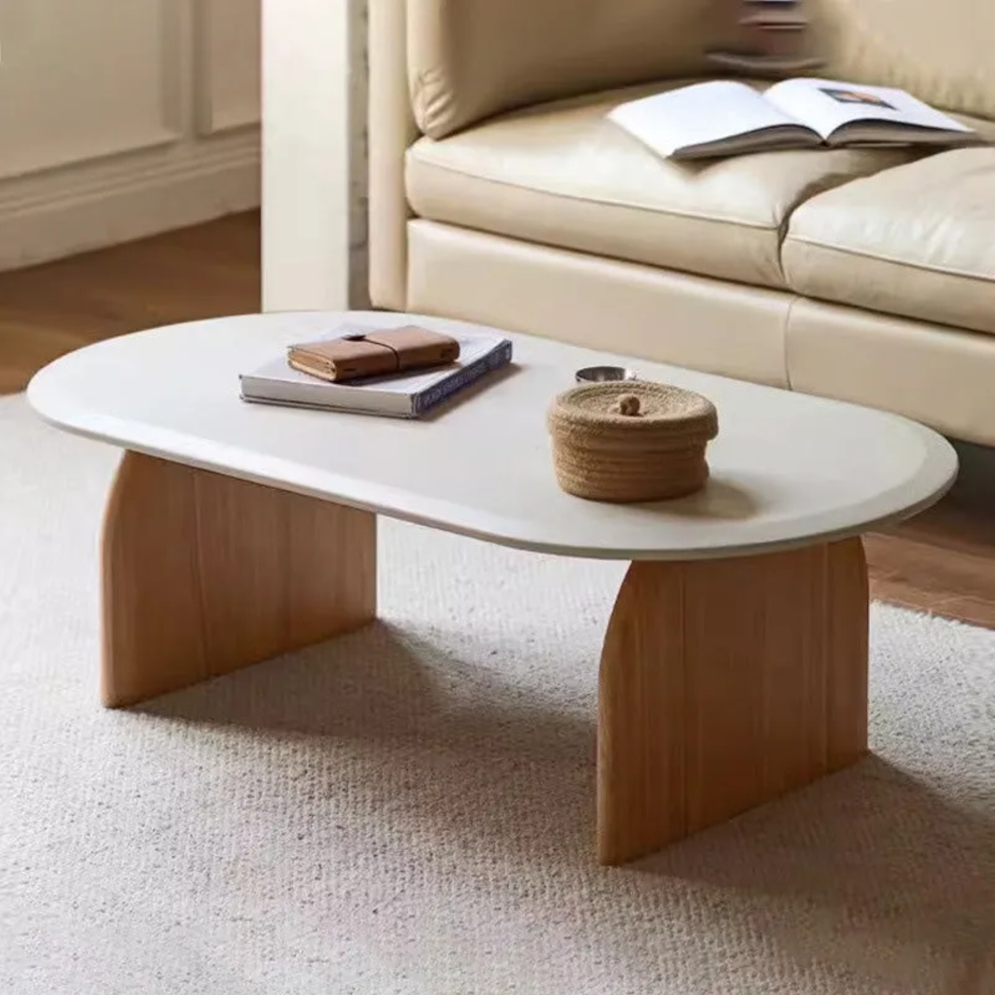 Minimalist rectangular solid coffee tables in wood