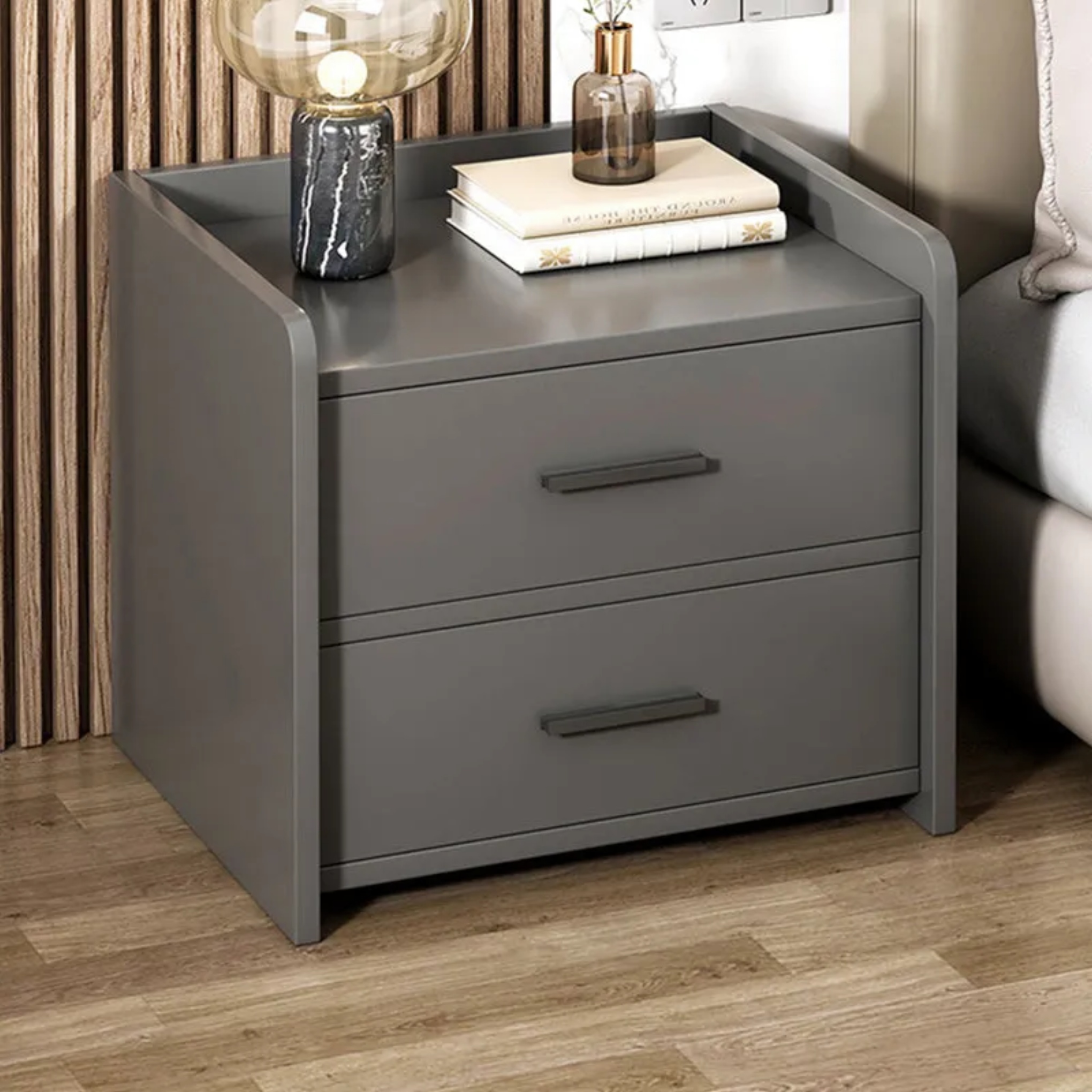 Minimalist rectangular 2-drawer nightstands in wood — Variant A