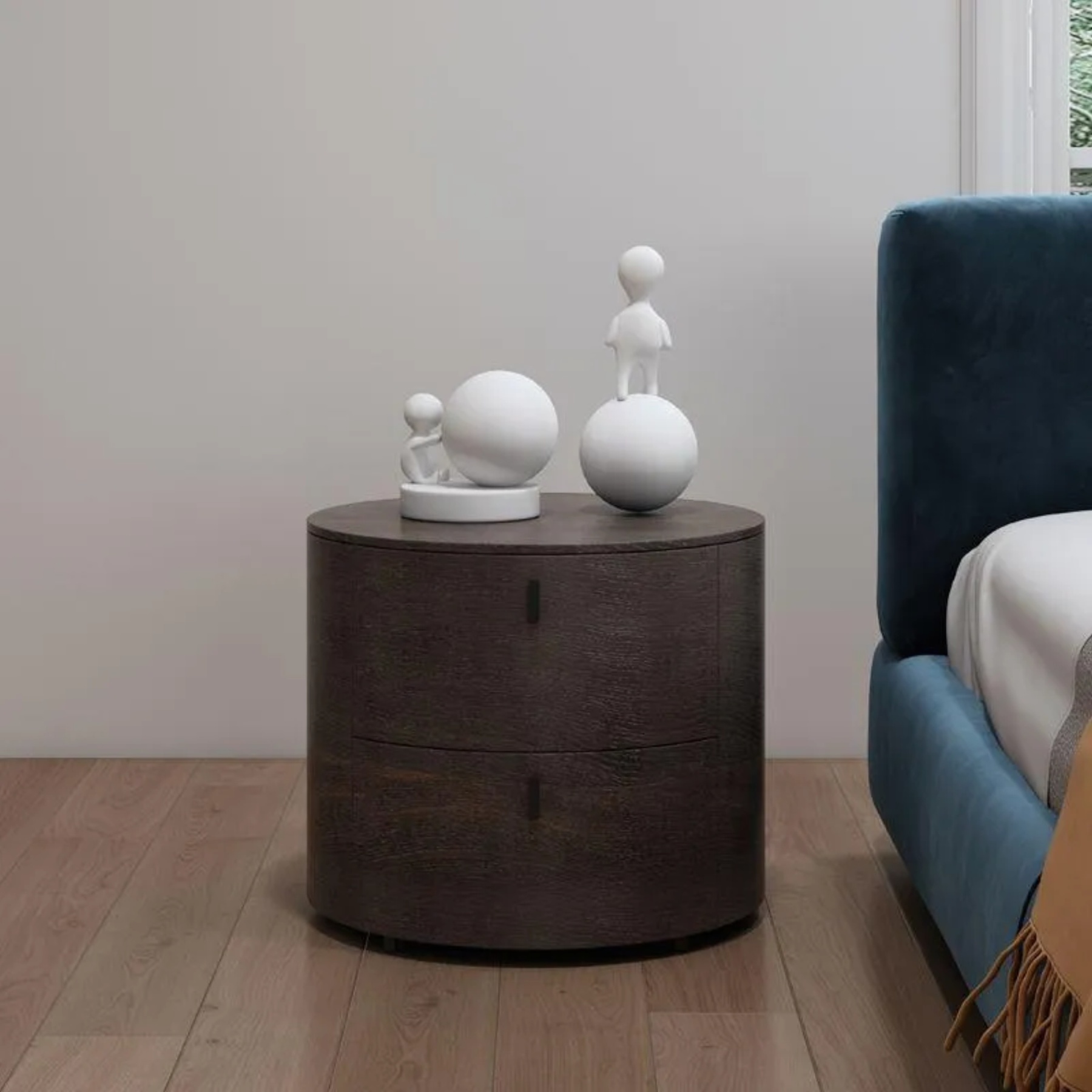 Minimalist round solid wood metal nightstands
