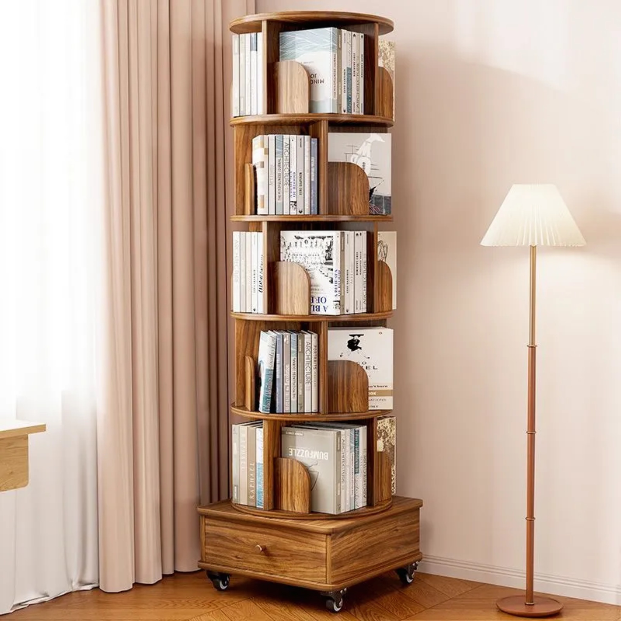 Minimalist 5-tier bookshelf bookcases in wood — 18" L x 18" W x 56" H