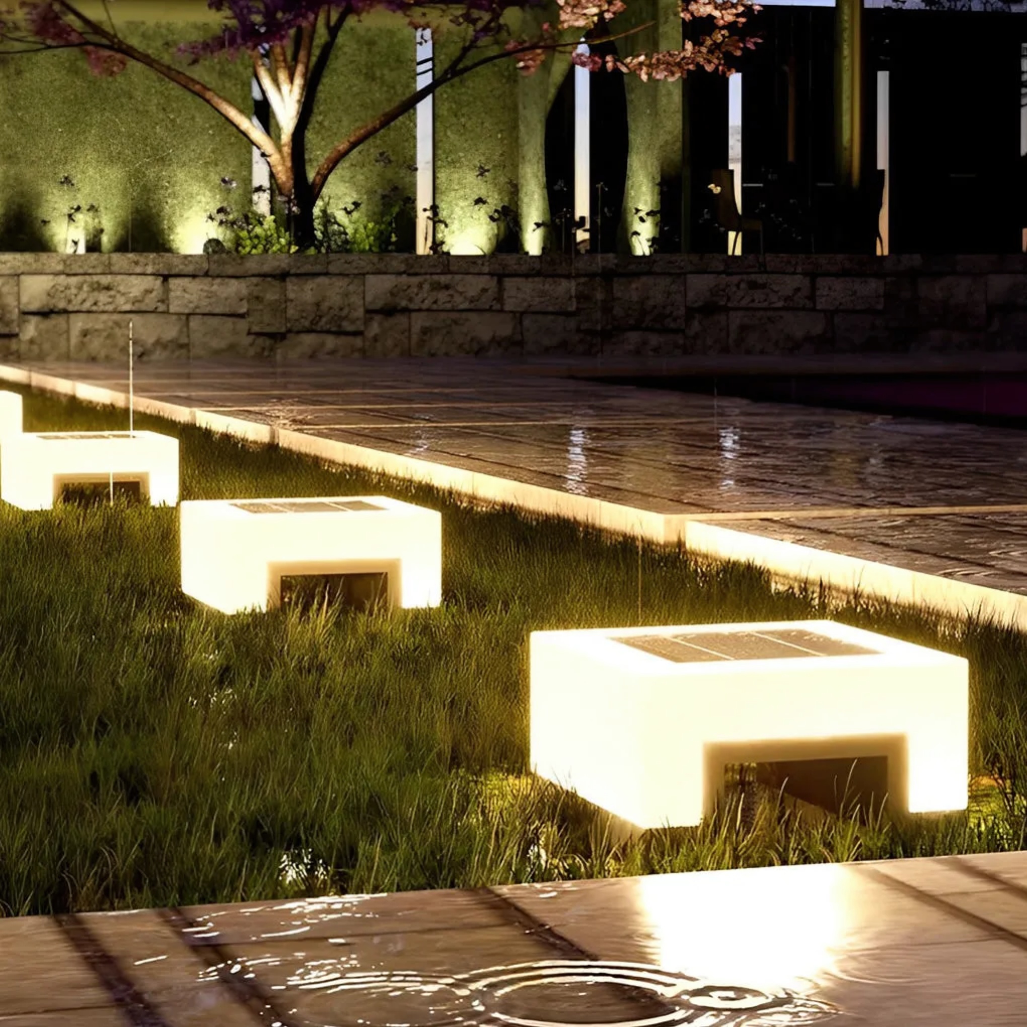 Modern cap square outdoor post lights in synthetic — 7.9" W x 7.9" D x 4.7" H / Solar / Set of 1