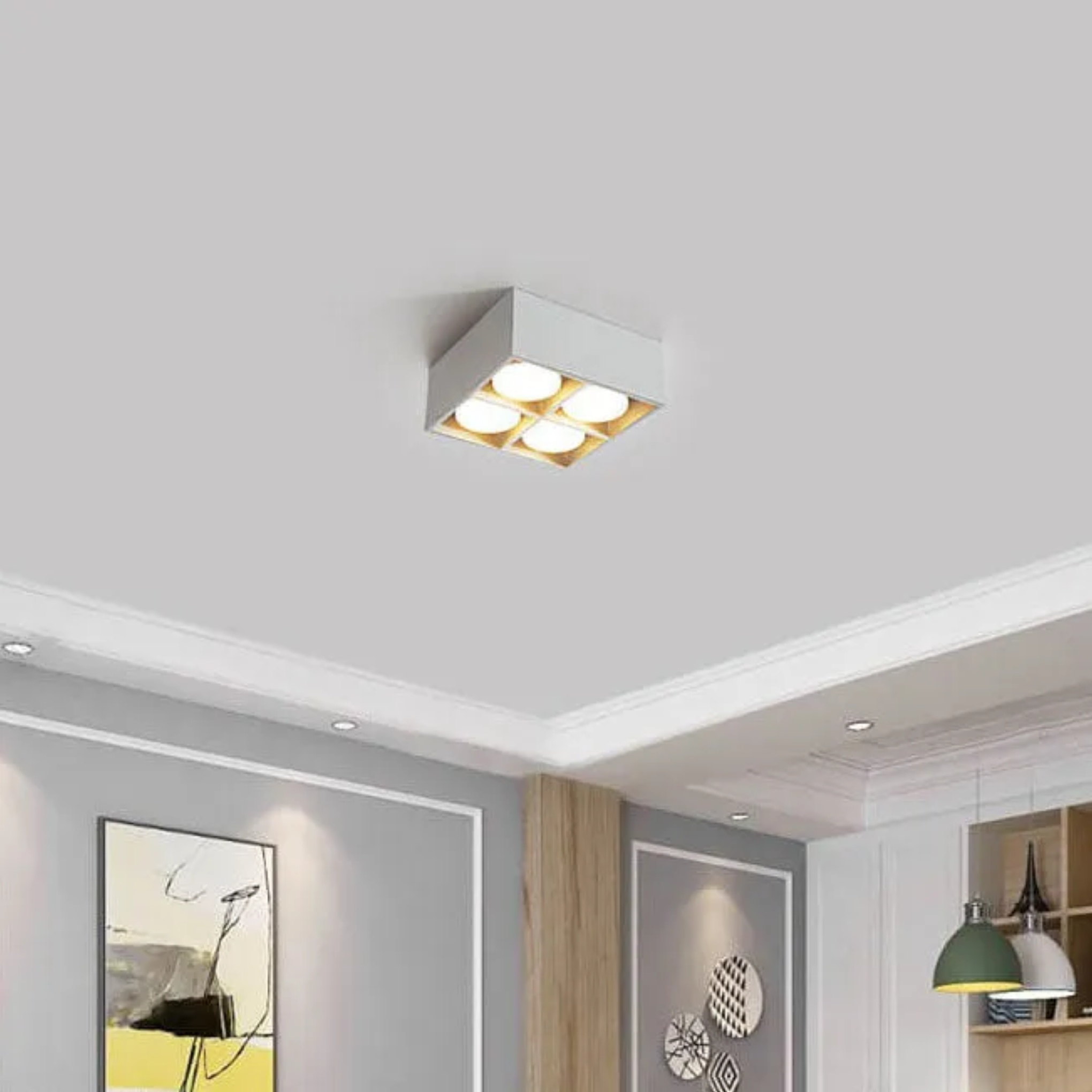 Gray iron spotlight square flush mount lighting - minimalist — Warm White (3000K) / White / 110V-120V (US/CA)