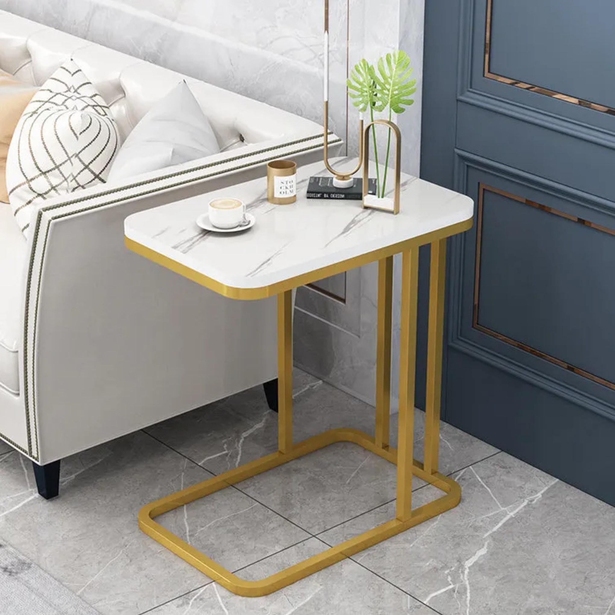 Minimalist panel end black end & side tables in metal — Variant A / White / Gold