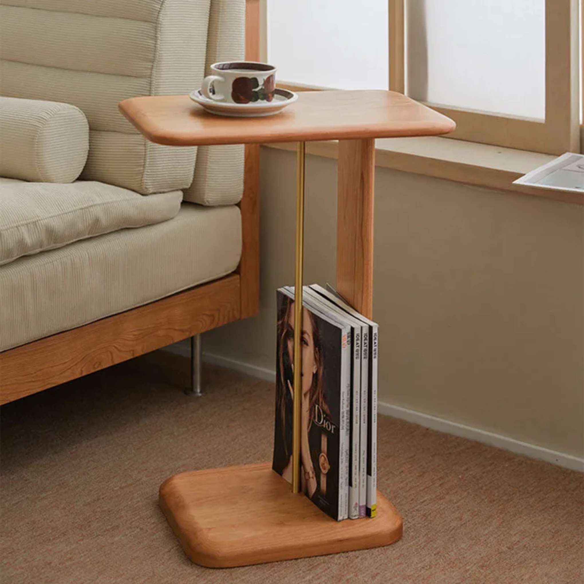 Wood leather linen end square end & side tables - minimalist