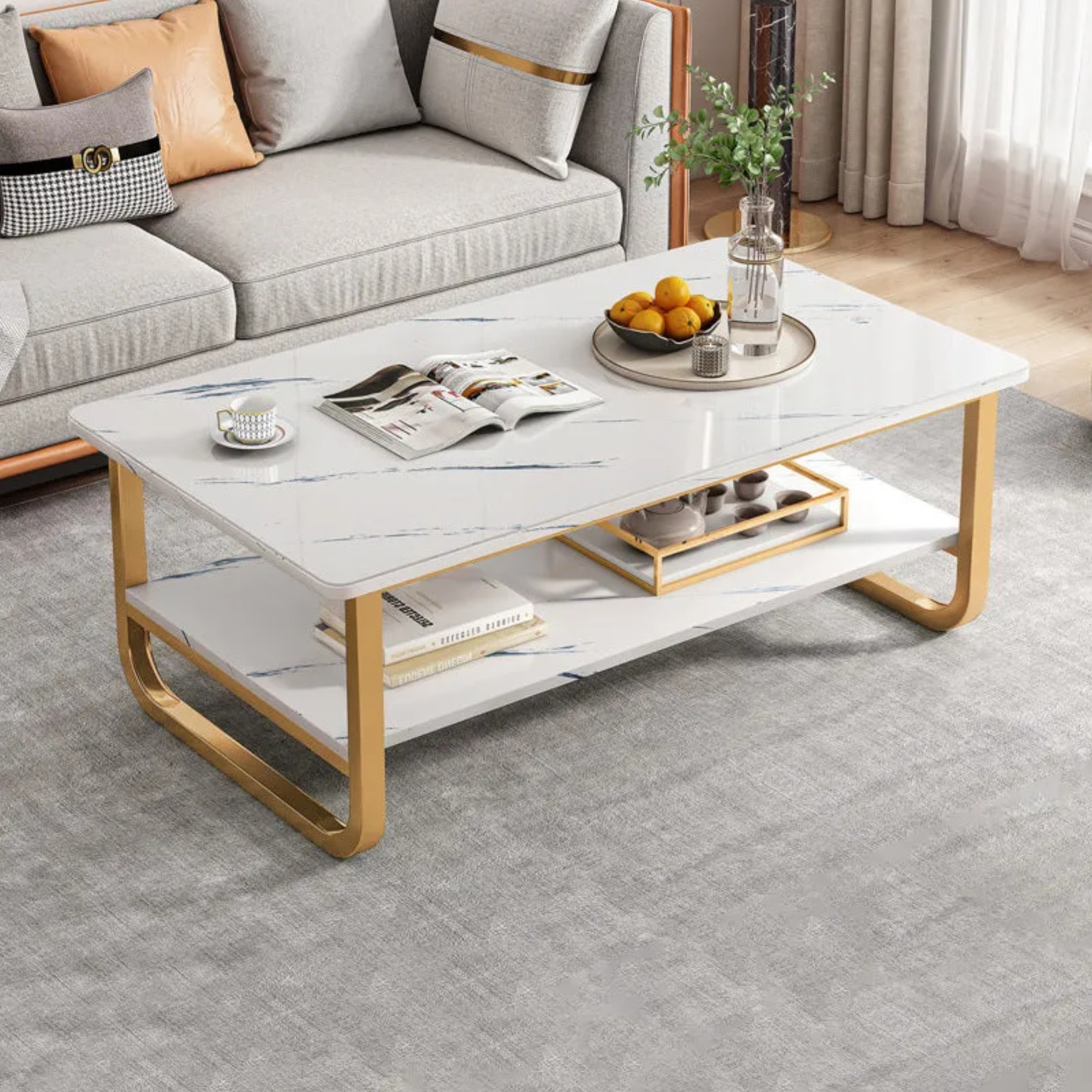 Minimalist stainless rectangular wood coffee tables, Lighom