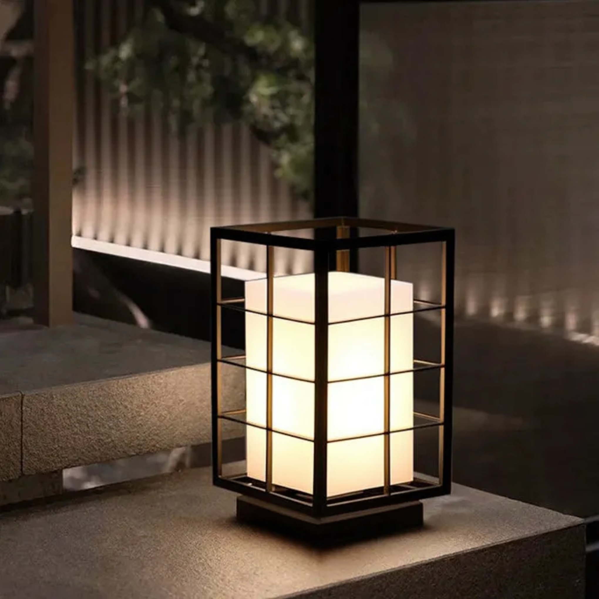 Black steel rectangular stainless outdoor lanterns & lamps - minimalist — 110V-120V (US/CA)