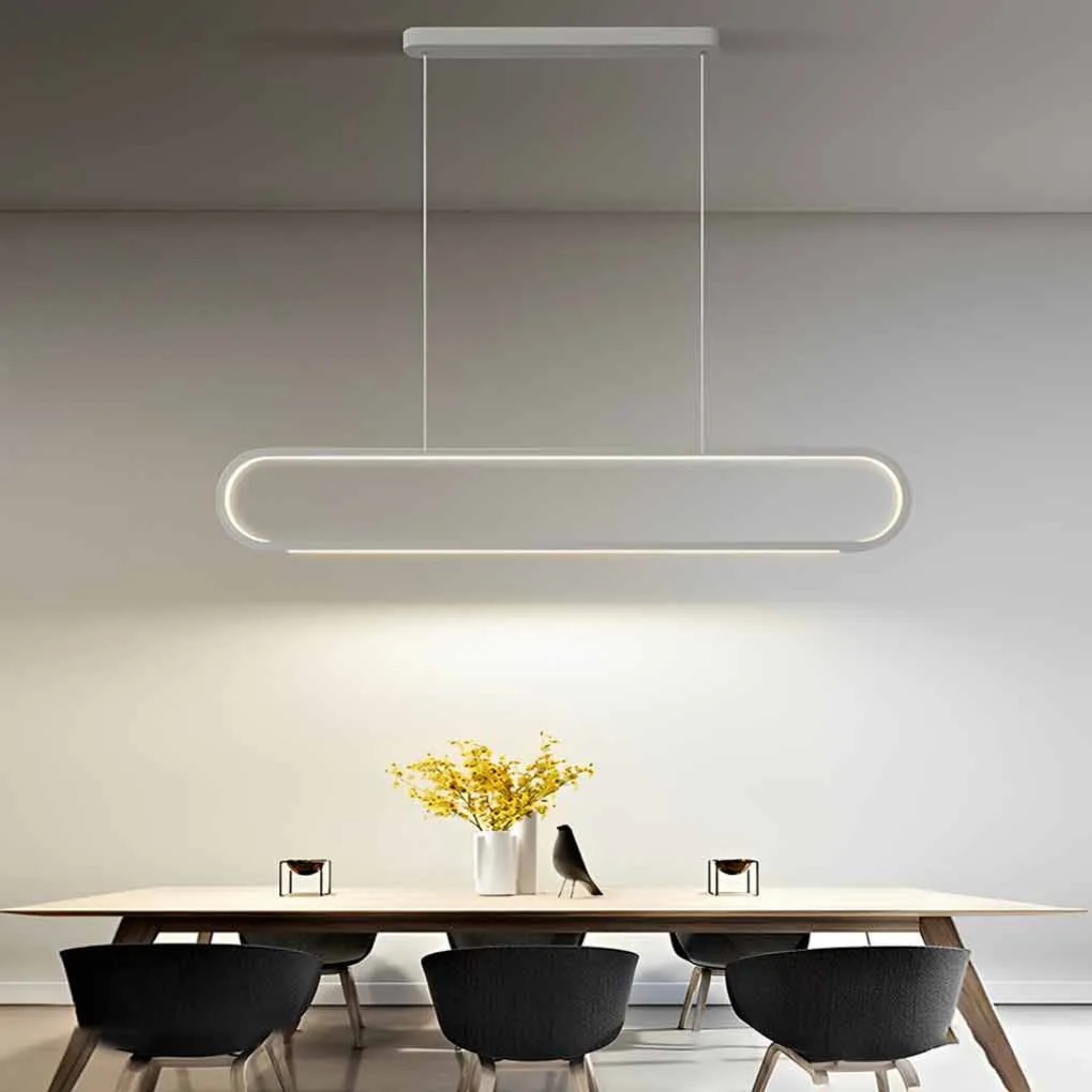 Modern strip synthetic pendant lighting — 39" L / White