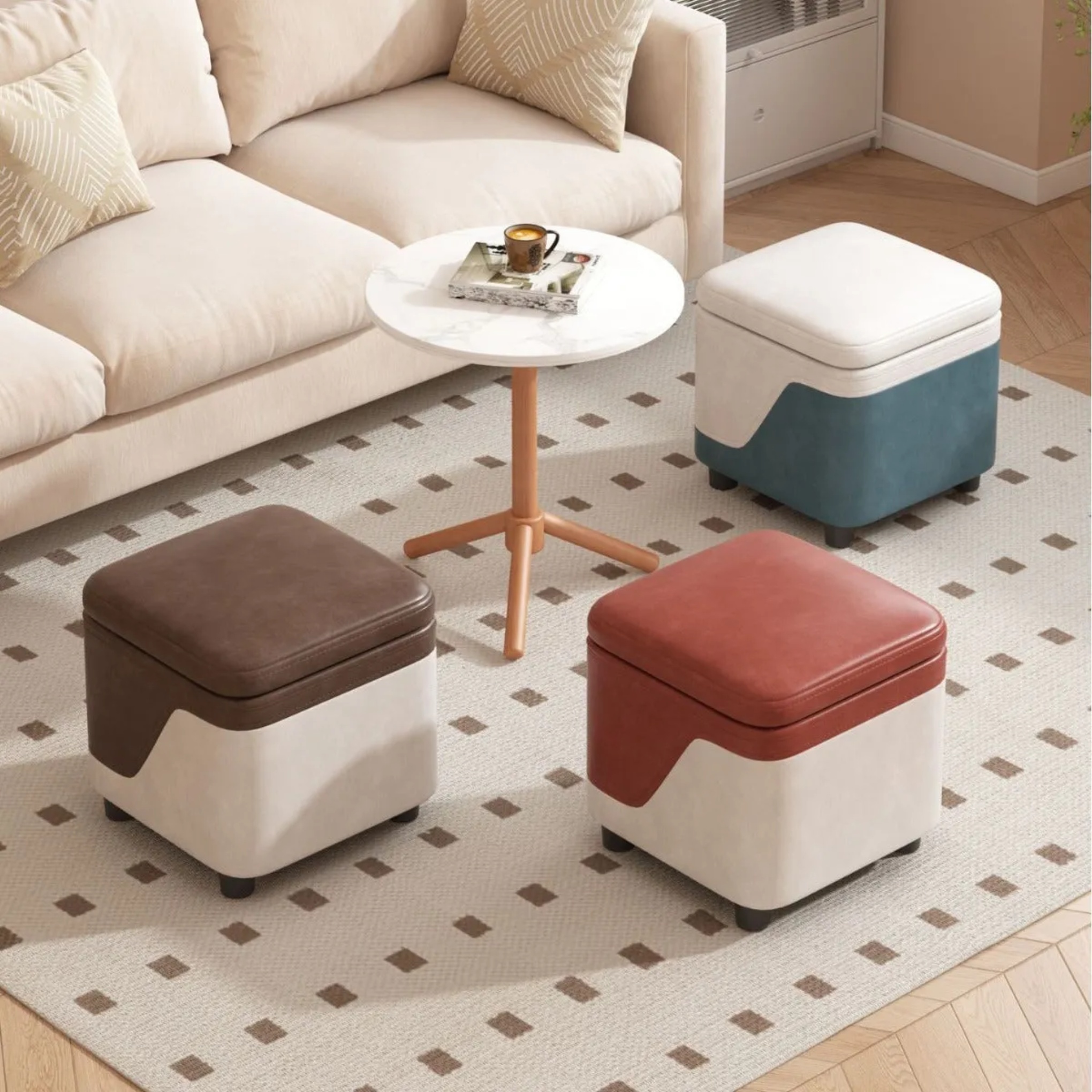 Lighom minimalist rounded low gray footstools — Gray & White